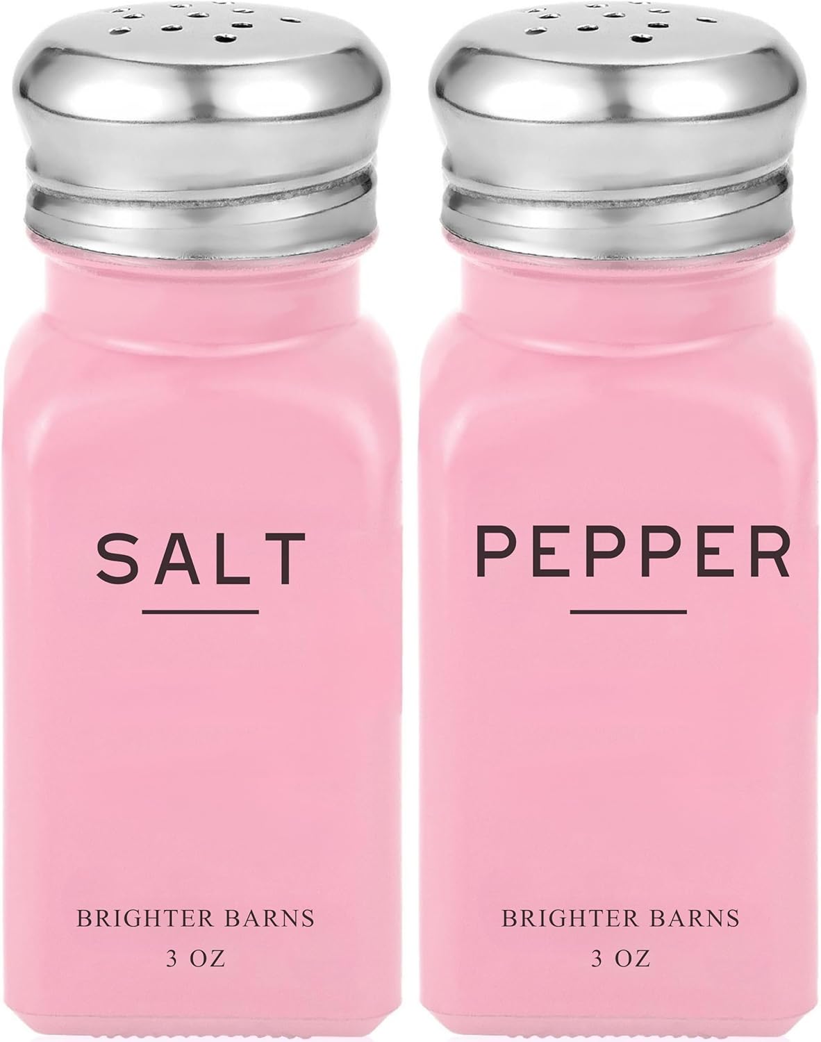 Pink Salt and Pepper Shakers Set by Brighter Barns - Modern Kitchen Accessories - Cute Salt and Pepper Set with Stainless Steel Lids - Chic Decor and Kitchen Essentials for Restaurants, Airbnb (Pink)