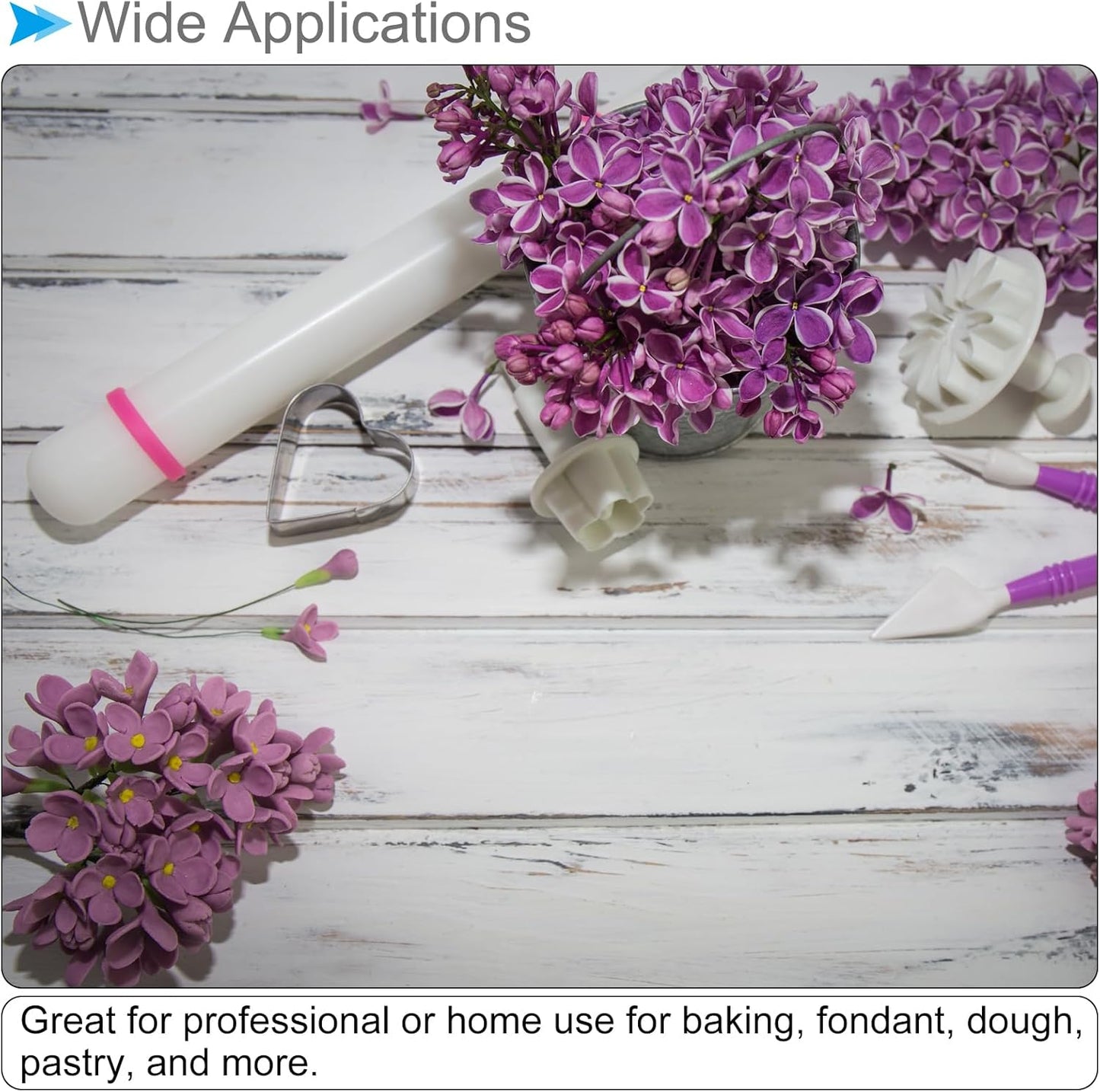 Fondant Rolling Pin, 12" Length, PP Plastic Non-Stick Guide Rings Fondant Roller Dough Roller - (Applications: for Clay Baking Fondant DIY)