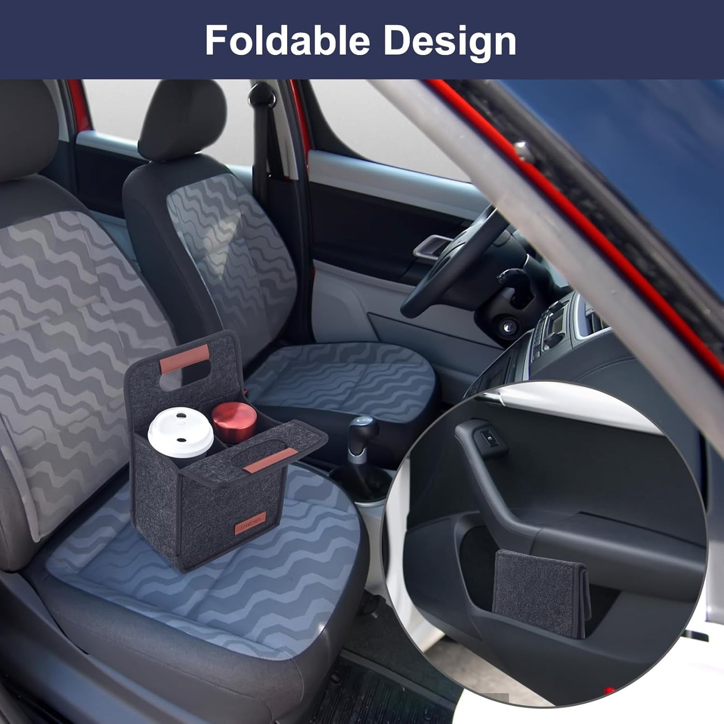 Portable Drink Holder - Foldable Travel Carrier with Reusable Insulated Cofee Cup, 2 Cup Holder, Free Your Hands