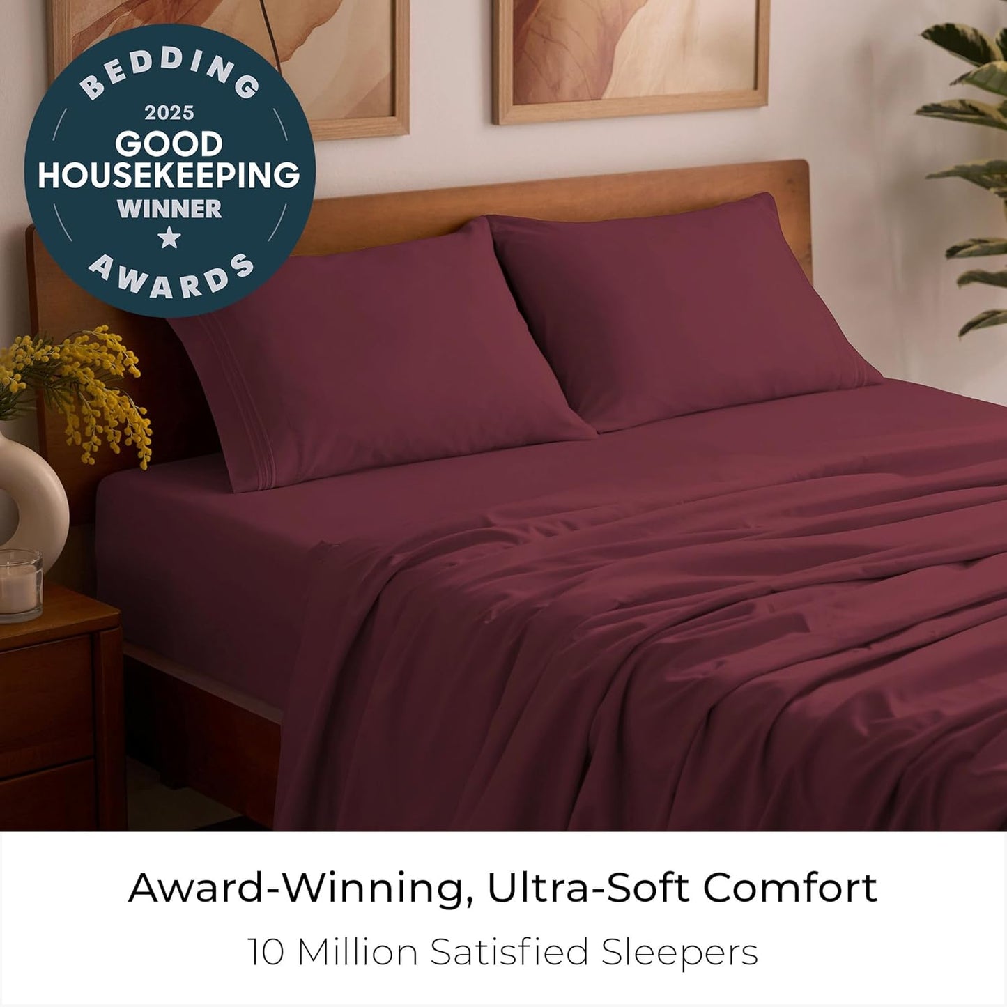 Mellanni Queen Sheets Set - 4 PC Iconic Collection Bedding - Hotel Luxury, Extra Soft, Cooling Bed Sheets - Wrinkle, Fade, Stain Resistant (Queen, Burgundy)