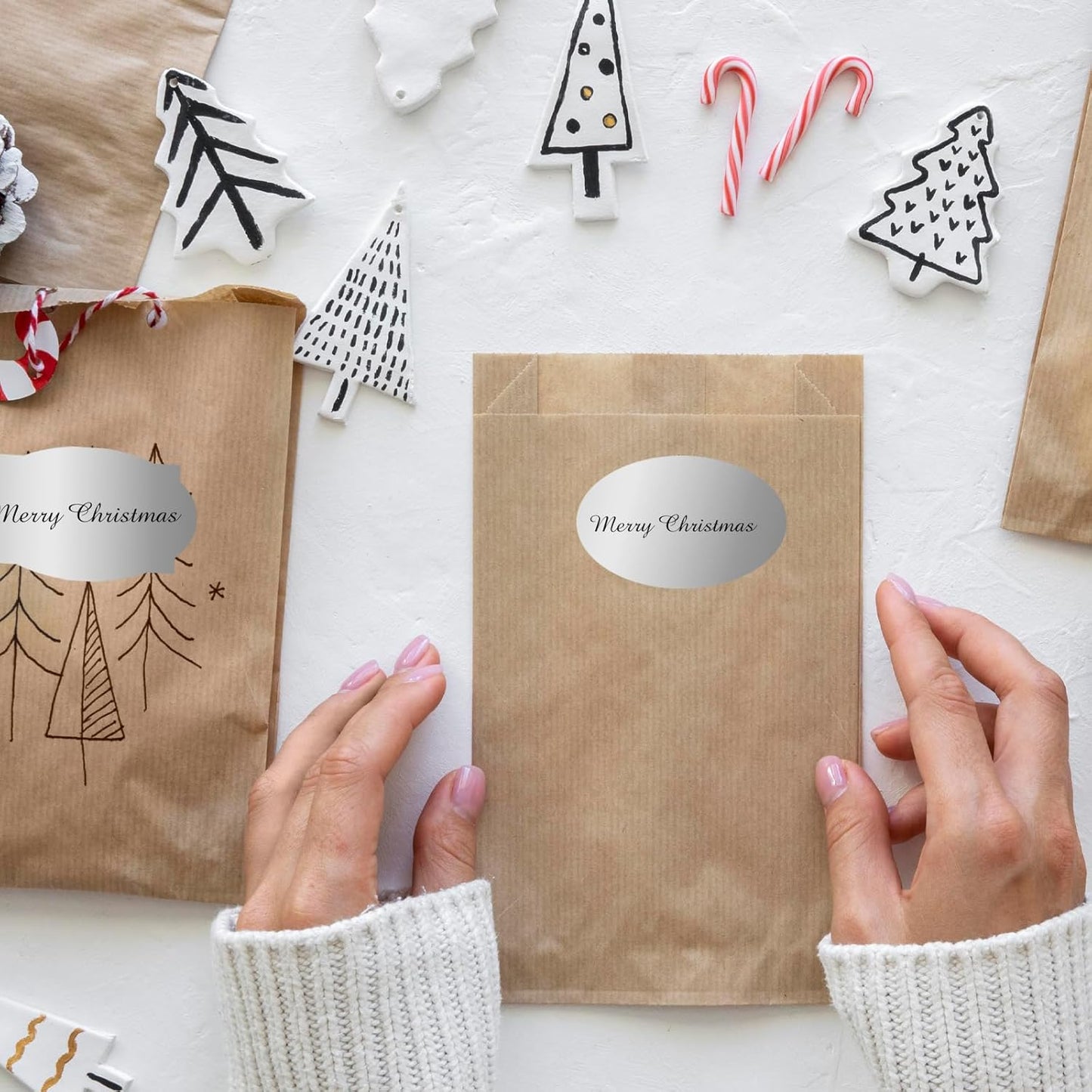 350 PCS Gift Tags Stickers, 2" x 1.2" Fancy Shape Stickers, Self-Adhesive, Handmade Bottle All-Purpose Jar Labels for Presents, Cosmetic Decoration Jars, Food Craft (Silver)