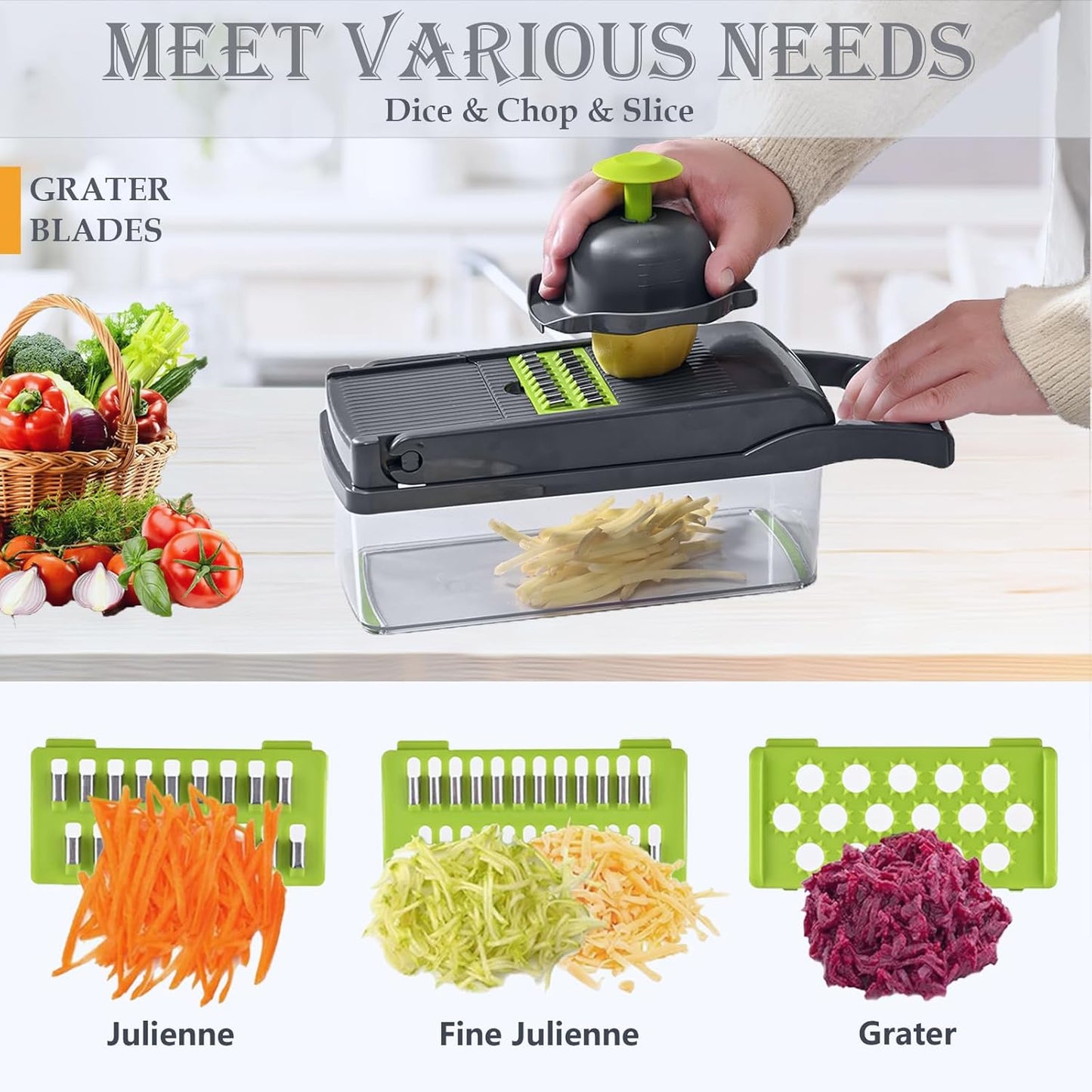 Pro-Series 16-in-1 Mandoline Slicer & Spiralizer, Veggie Chopper with Container for Onion Salad & More