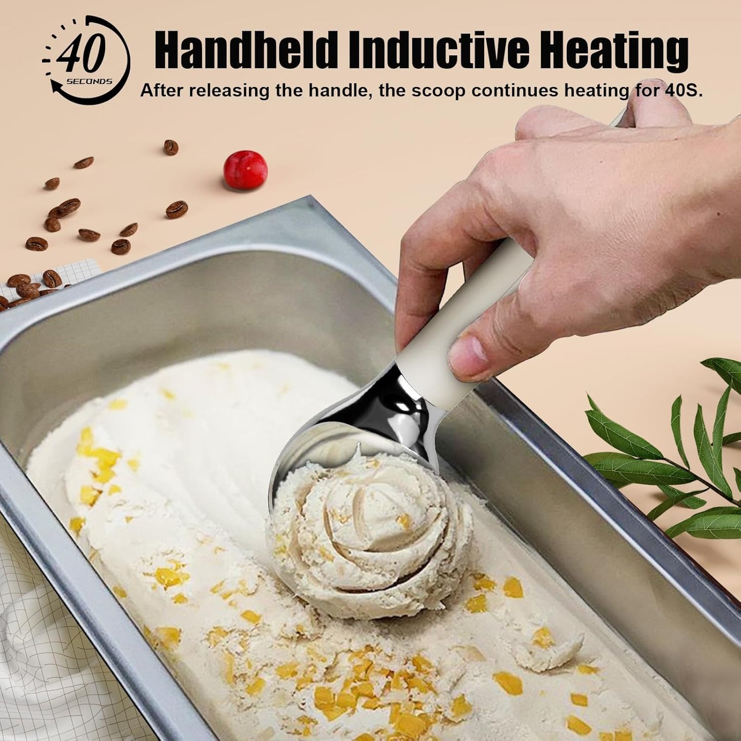 Heated Ice Cream Scoop – Electric Scooper for Hard Ice Cream and Desserts, Handheld Heating Up to 158°F, Rechargeable with LED Display, Easy to Clean, Ideal Summer Gift