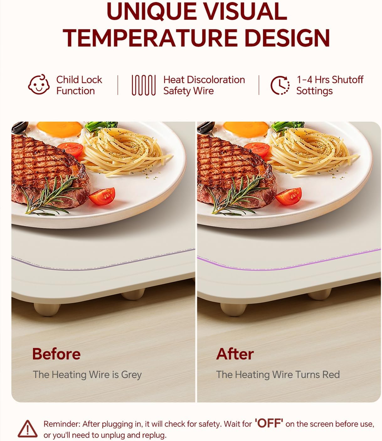 Food Warming Mat, Silicone Heating Tray with 7 Temperature Settings, Quick Full Surface Heating Pad, Thermochromic Line, Kids Lock, Food Warmers for Parties