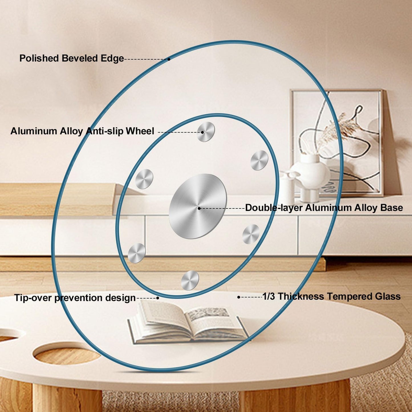 24" Large Tempered Glass Lazy Susan Turntable - Silent & Smooth Swivel Serving Plate for Dining Table Centerpiece for Family Gatherings, Banquets, and Weddings, Great Gift for New Homes