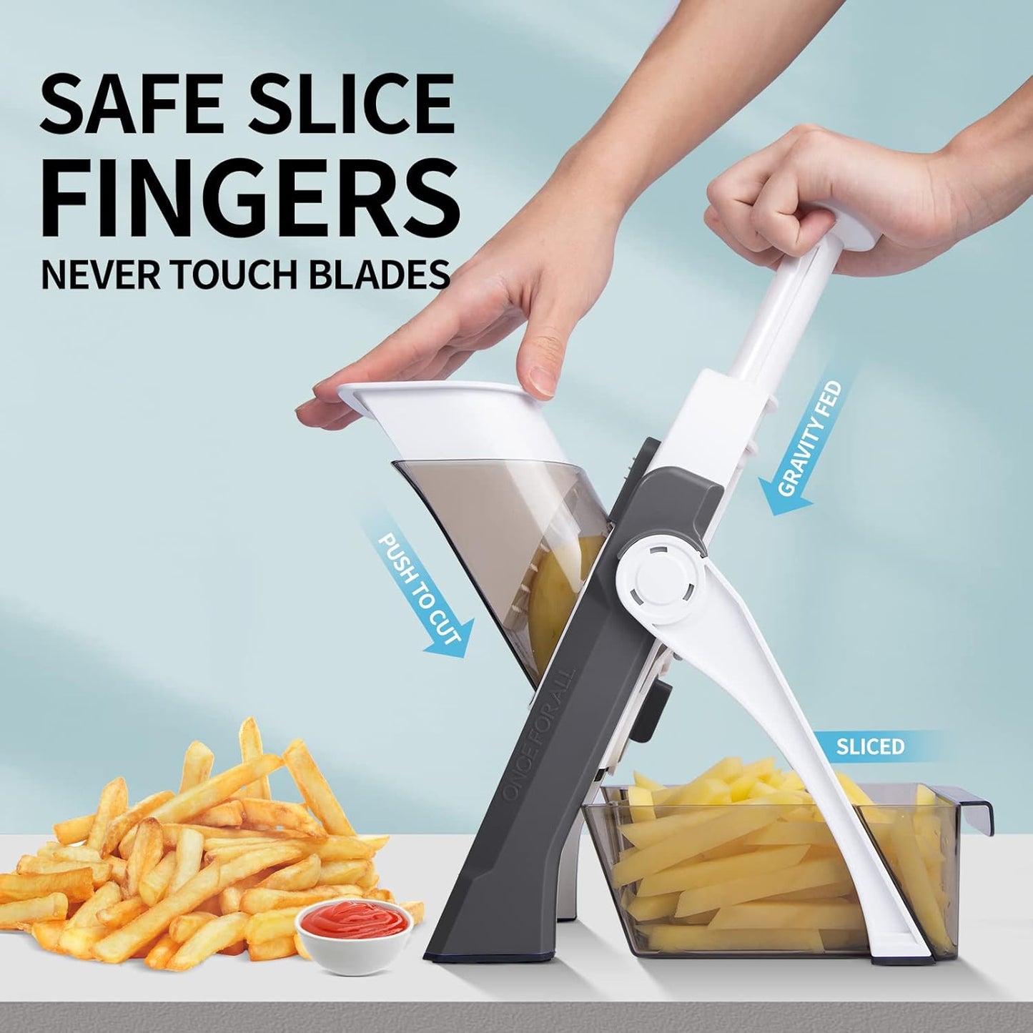 Safe Mandoline Slicer,Vegetable Potato Slice Food Cutter for Kitchen,Thickness Adjustable Upright Veggie Chopper for Fast Meal prep (Gray)