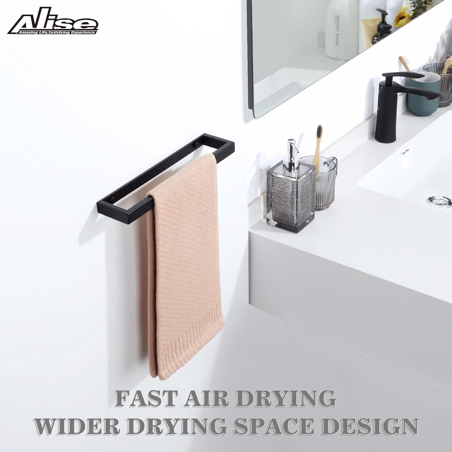 Alise Bath Towel Bars,12 Inch Towel Holder Towel Racks for Bathroom and Lavatory,SUS304 Stainless Steel Hand Towel Hanger Towel Rail Wall Mount,Matte Black GJF030-B