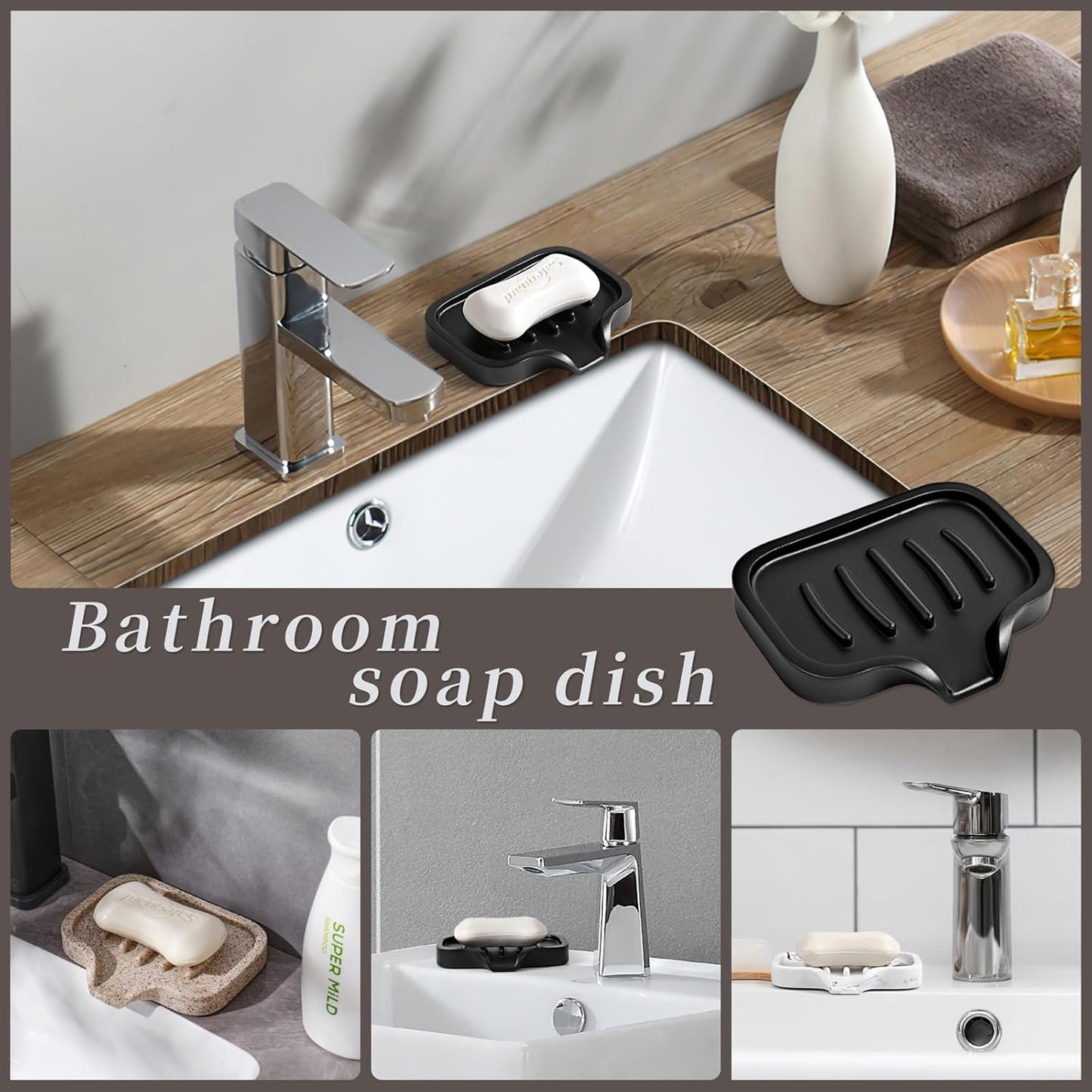 Self Draining Soap Dish- Bar Soap Holder for Shower, Large Soap Savers Soap Tray Sponge Holder for Kitchen Bathroom Bathtub Sink, Linen