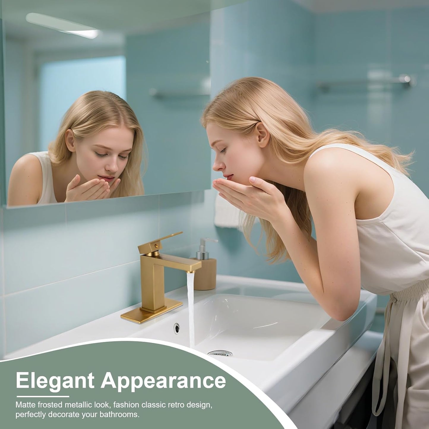 Bathroom Faucet Brushed Gold Single Handle Vessel Sink Faucet 1 Hole Modern Stainless Steel Vanity Faucet for Bathroom Sink with Pop Up Drain Stopper & Water Supply Hoses