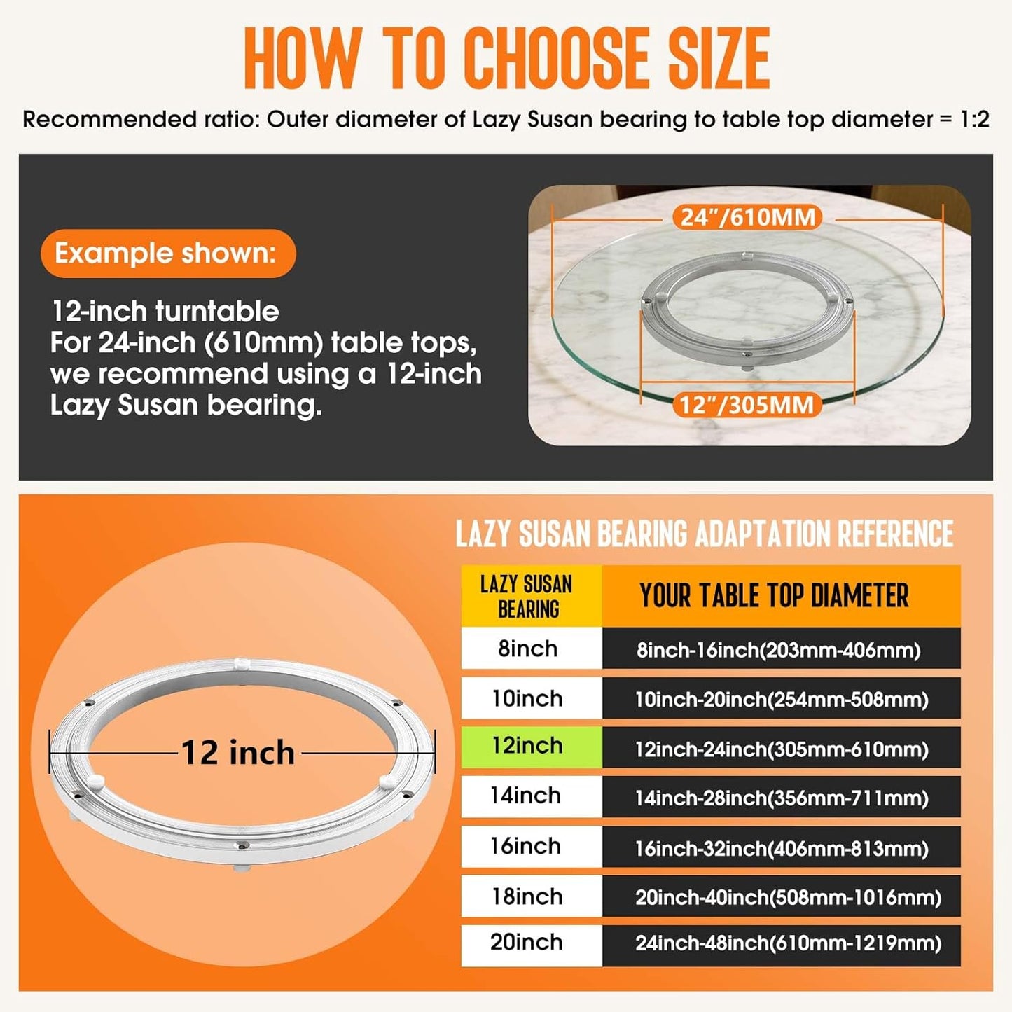 Pisman Aluminium Alloy Turntable Bearing, Heavy Duty Lazy Susan Rotating Bearing Turntable,Smooth Swivel Plate Hardware for Round Dining Table,DIY. Silent Rotating Base Only（12inch）