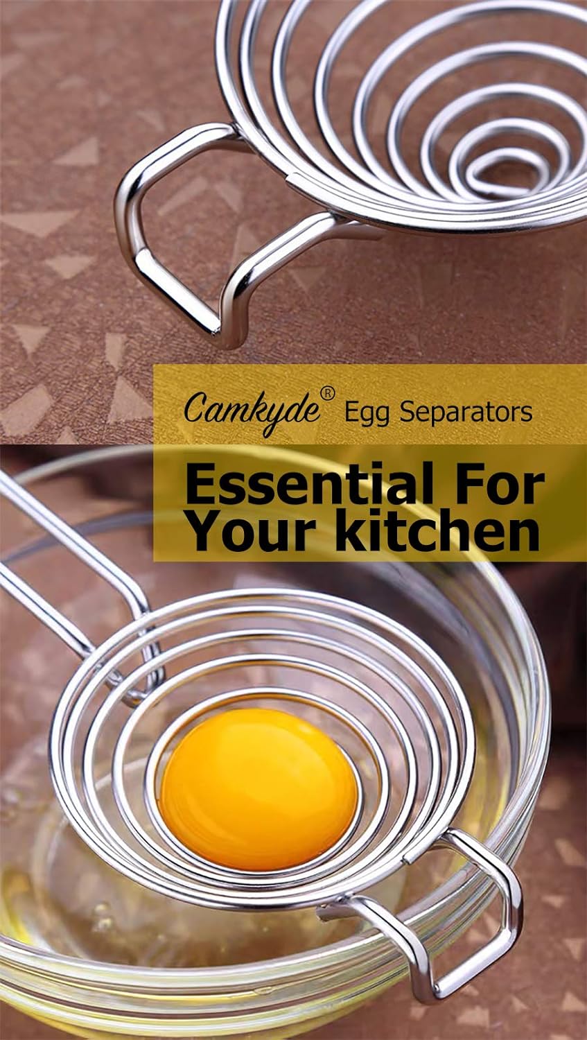 CAMKYDE Egg Separator Food Grade Stainless Steel Egg Yolk White Separation Tool, Set of 2 (Black)