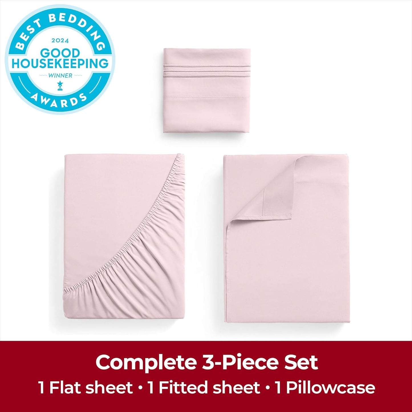 Mellanni Twin XL Sheets Set - 3 PC Iconic Collection Bedding - Hotel Luxury, Extra Soft, Cooling Bed Sheets - Wrinkle, Fade, Stain Resistant (Twin Extra Long, Blush Pink)
