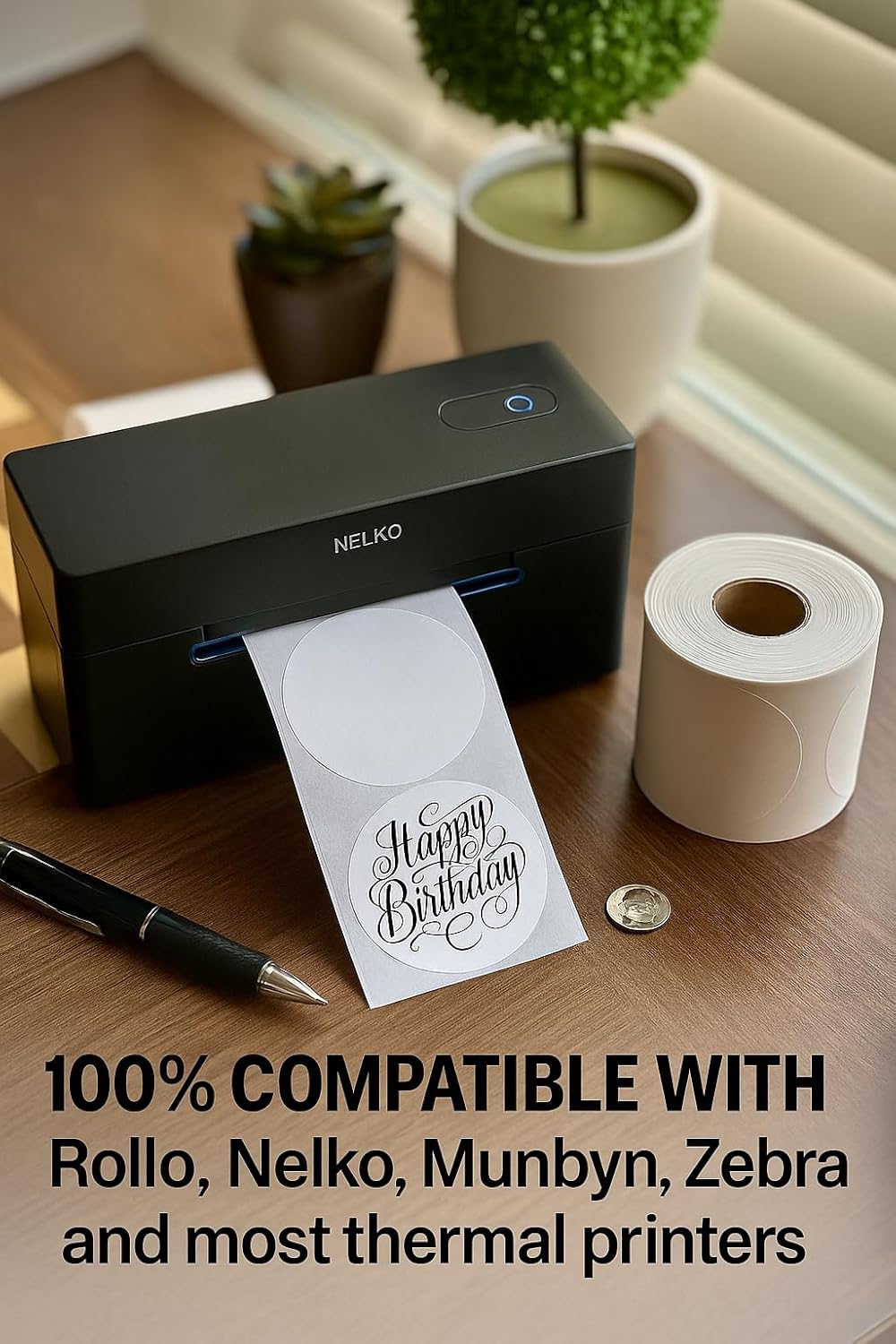 2.5 inch Round Thermal Labels – White-Direct Thermal Sticker Rolls for Small Business, Packaging, Compatible with Mumbyn, Nelko, Rollo, Zebra| 1" Core | Self-Adhesive | 1 Roll 500 Labels