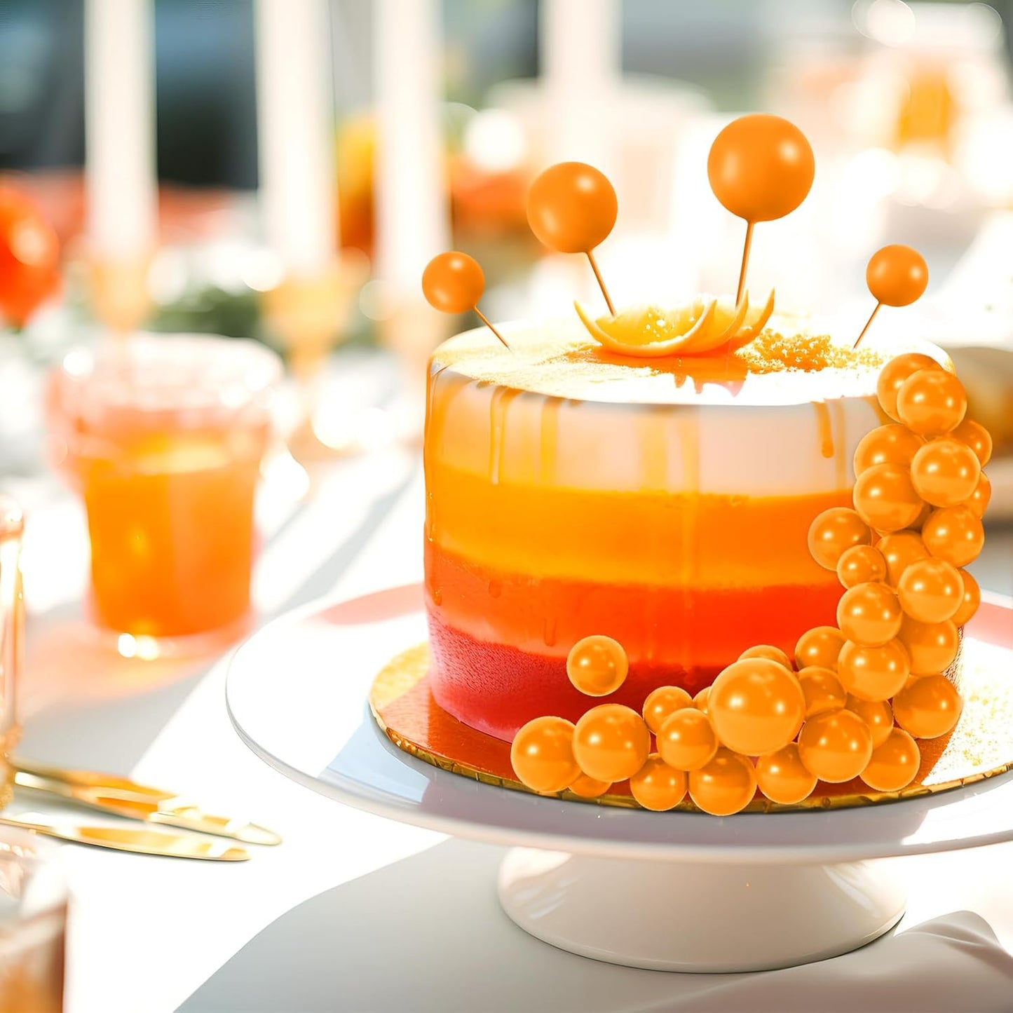 48 Pcs Orange Balls Cake Topper Decorations Balloon Cupcake Toppers Foam Cake Topper Balls for Thanksgiving Halloween Birthday Party Wedding Anniversary Cake Decorating