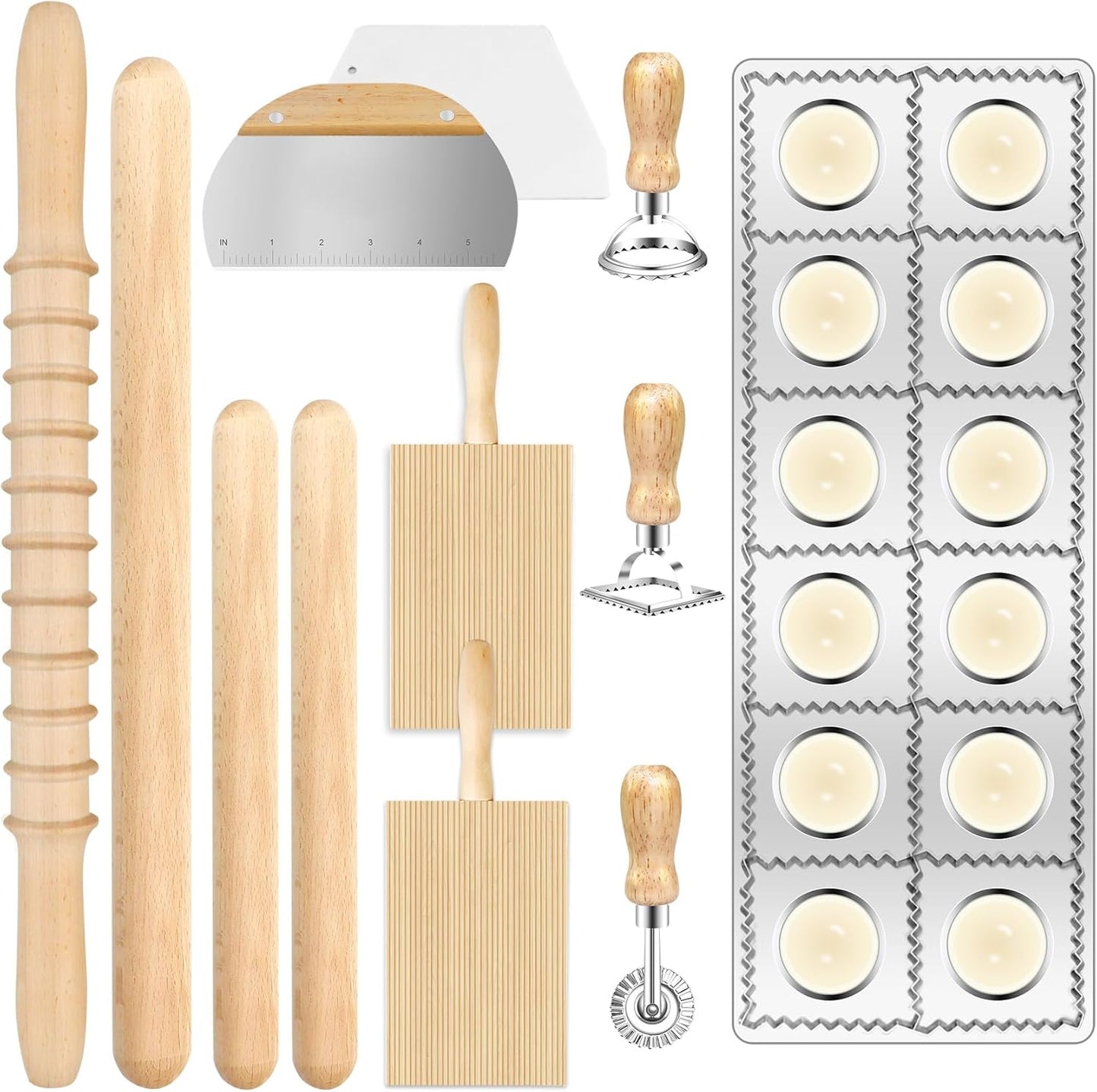 Pasta Making Tools Set, Pasta Making kit Includes 12 Pcs Pasta Making Tools Pasta Making Accessories Wooden Pasta Roller