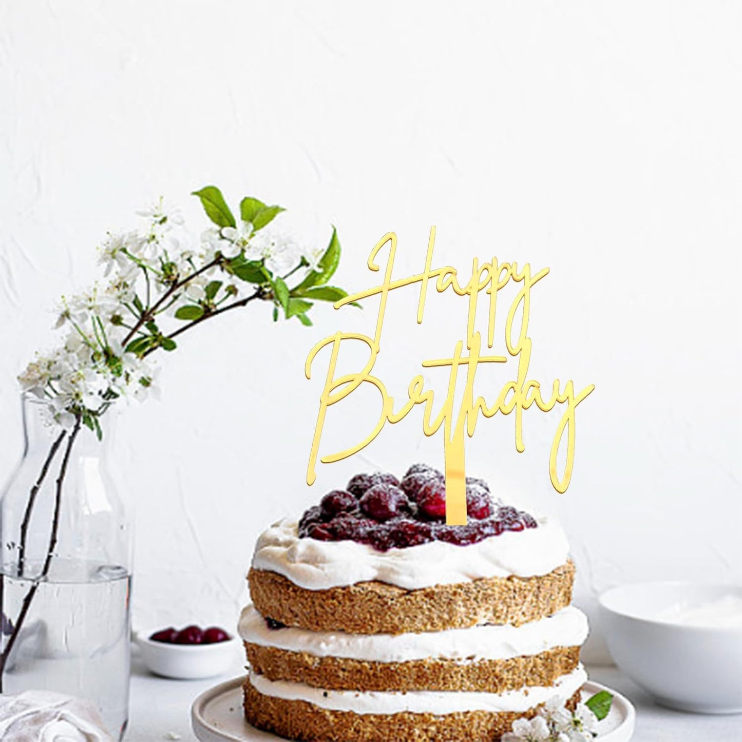 Happy Birthday Cake Topper, Gold Mirror Acrylic Happy Birthday Cake Sign Decorations