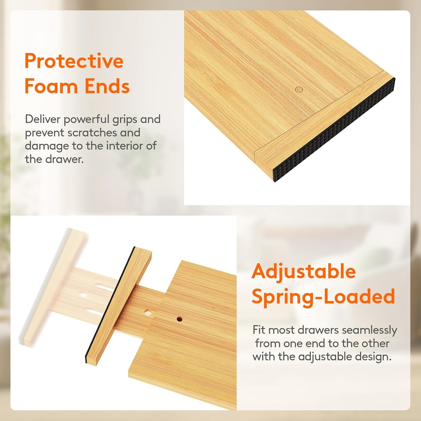 Lifewit 6 Pack 6" Deep Bamboo Drawer Dividers, 17.5-22" Expandable Drawer Organisers for Clothes, Adjustable Dresser Drawer Divider, Clothing Drawers Separators for Dresser, Bedroom, Bathroom, Office