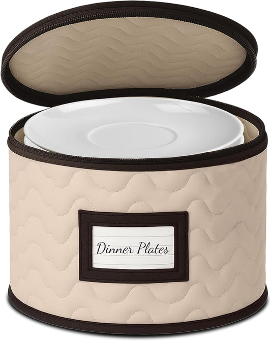 Dinner Plates Storage - Quilted Microfiber China Organizer Box with Dividers , Protects & Organizes Up to 12 Plates of 12" - Ideal for Seasonal Dishware Protection