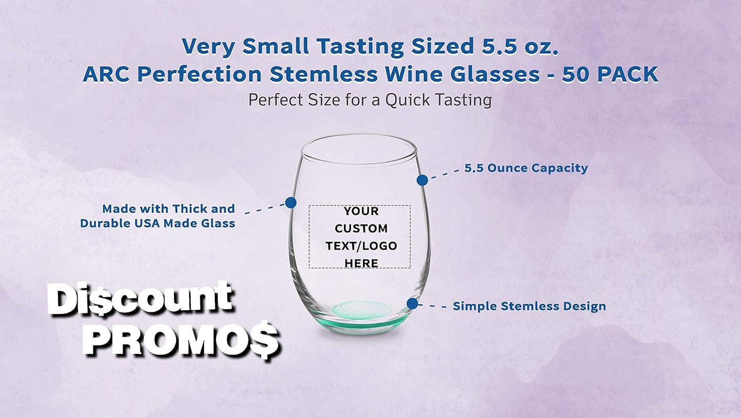 Custom Stemless Wine Glasses by ARC 5.5 oz. Set of 50, Personalized Bulk Pack - Perfect for Hotel, Bar, Restaurant or Lounge - Green