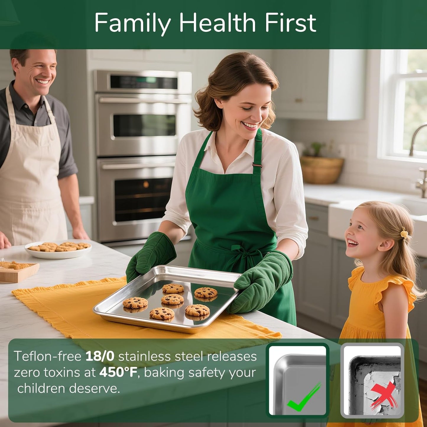 18/0 Stainless Steel Baking Sheet with Cooling Rack, 10.4 Inch Oven-Safe Non-Toxic Cookie Sheets for Baking, Coating Free & Rust Resistant for Healthy Family Baking, Easy to Clean, Heavy Duty