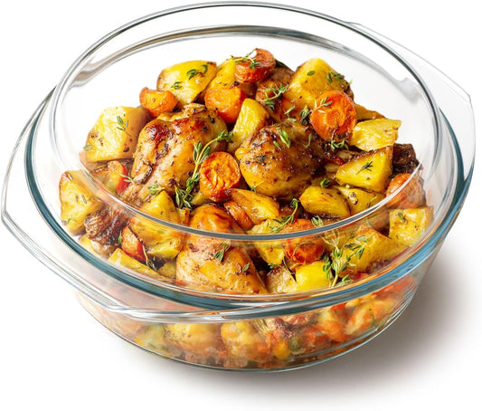 NUTRIUPS 3QT Round Glass Casserole Dish with Lid, Tempered Glass, 10inch Large Glass Microwave Bowls with Lid