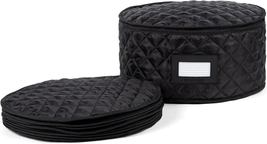 Covermates Keepsakes - Dish Storage - Padded Protection - ID Window - Stain Resistant - Machine Washable - China Storage, Black