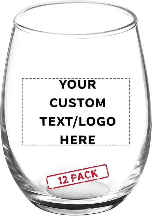 Custom Stemless Wine Glasses by ARC 5.5 oz. Set of 12, Personalized Bulk Pack - Perfect for Hotel, Bar, Restaurant or Lounge - Black