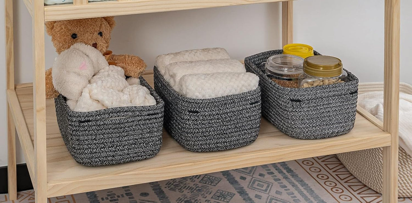 CubesLand Mixed Black Baskets Bins for Organizing,Small Woven Storage Baskets for Shelves,Cute Closet Cube Bins Set 3,Baby Nursery Cube Organizer Toys Basket Bin,Home Decor Organization Bins