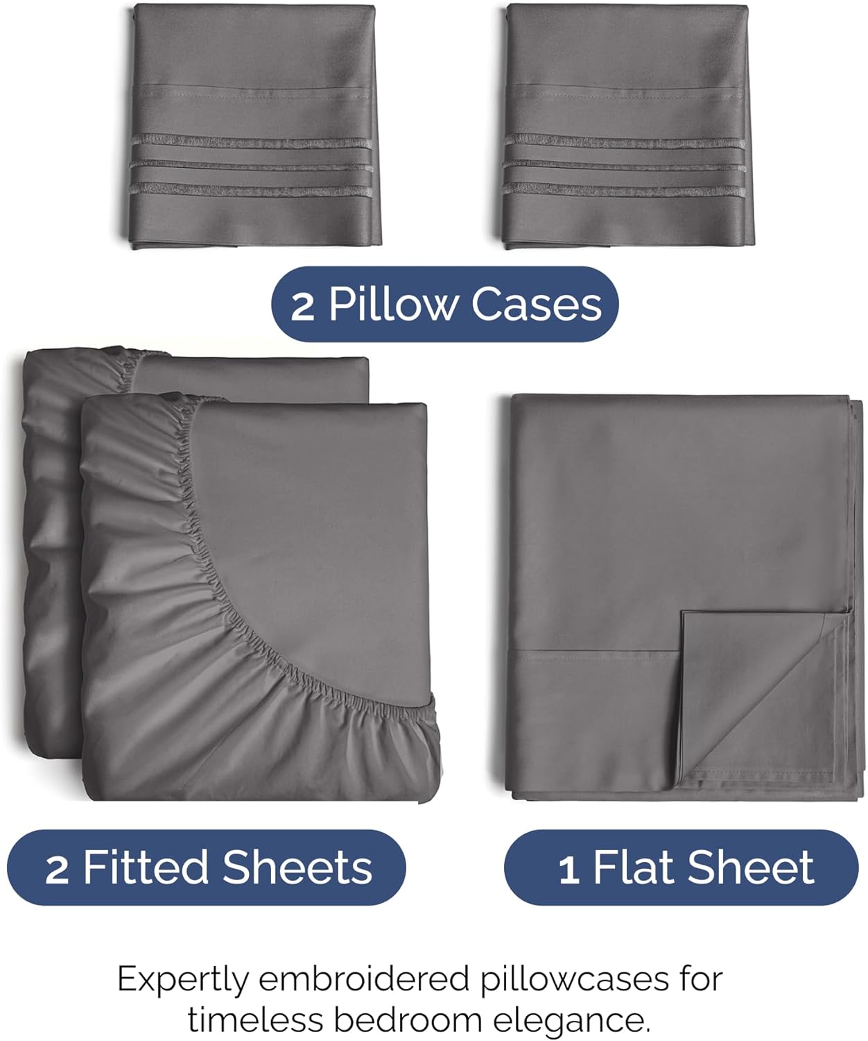 Split King Size 5 Piece Sheet Set - Comfy Breathable & Cooling Bed Sheets Set - Hotel Luxury Bedding for Women, Men, Kids, Teens, Boys & Girls - Deep Pockets, Soft, Wrinkle Free - Oeko-Tex - Dark Grey