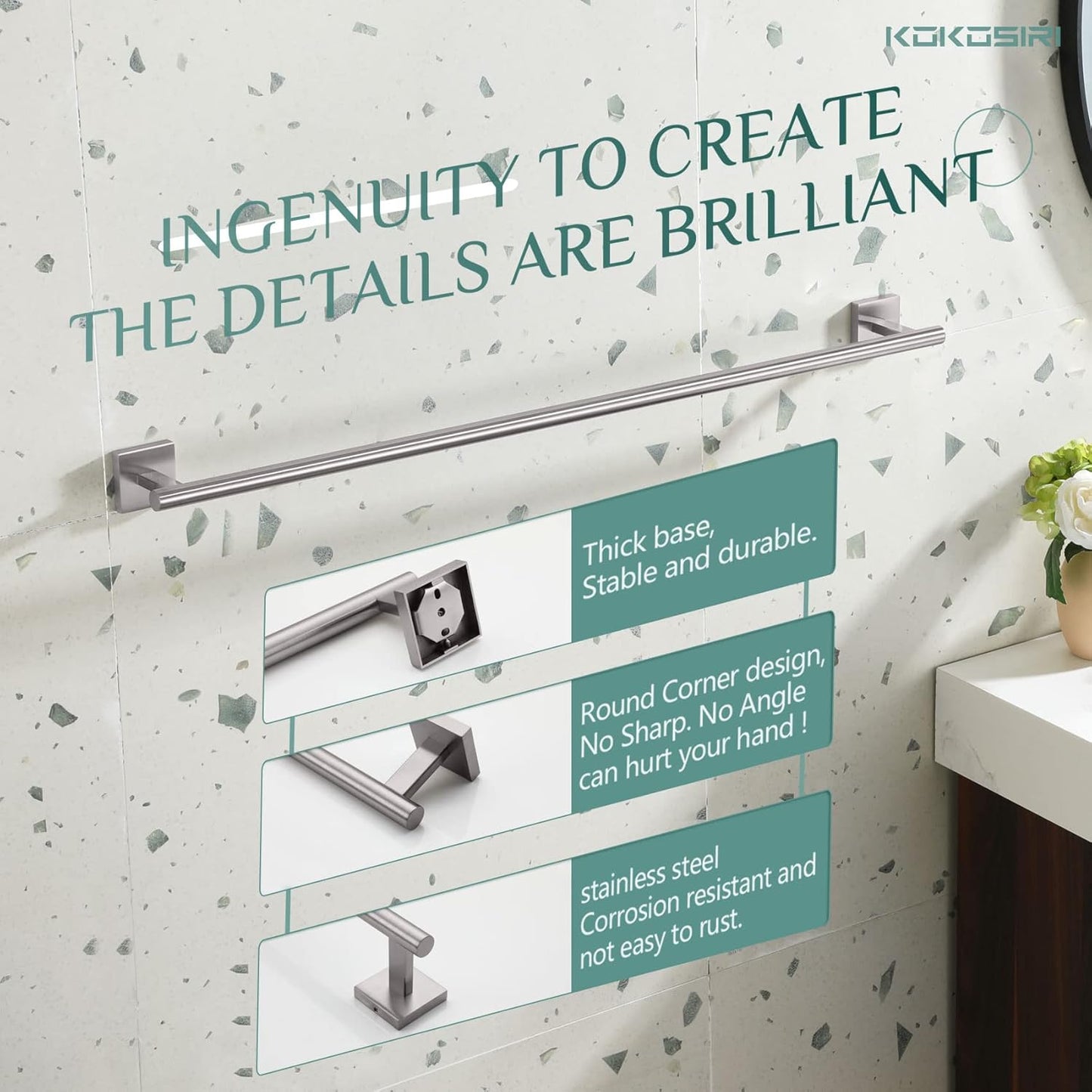 KOKOSIRI Towel Holder Bathroom Accessory Towel Bar for Bath Kitchen Towels Rail 36 Inch Brushed Nickel Stainless Steel B4005BR-L36