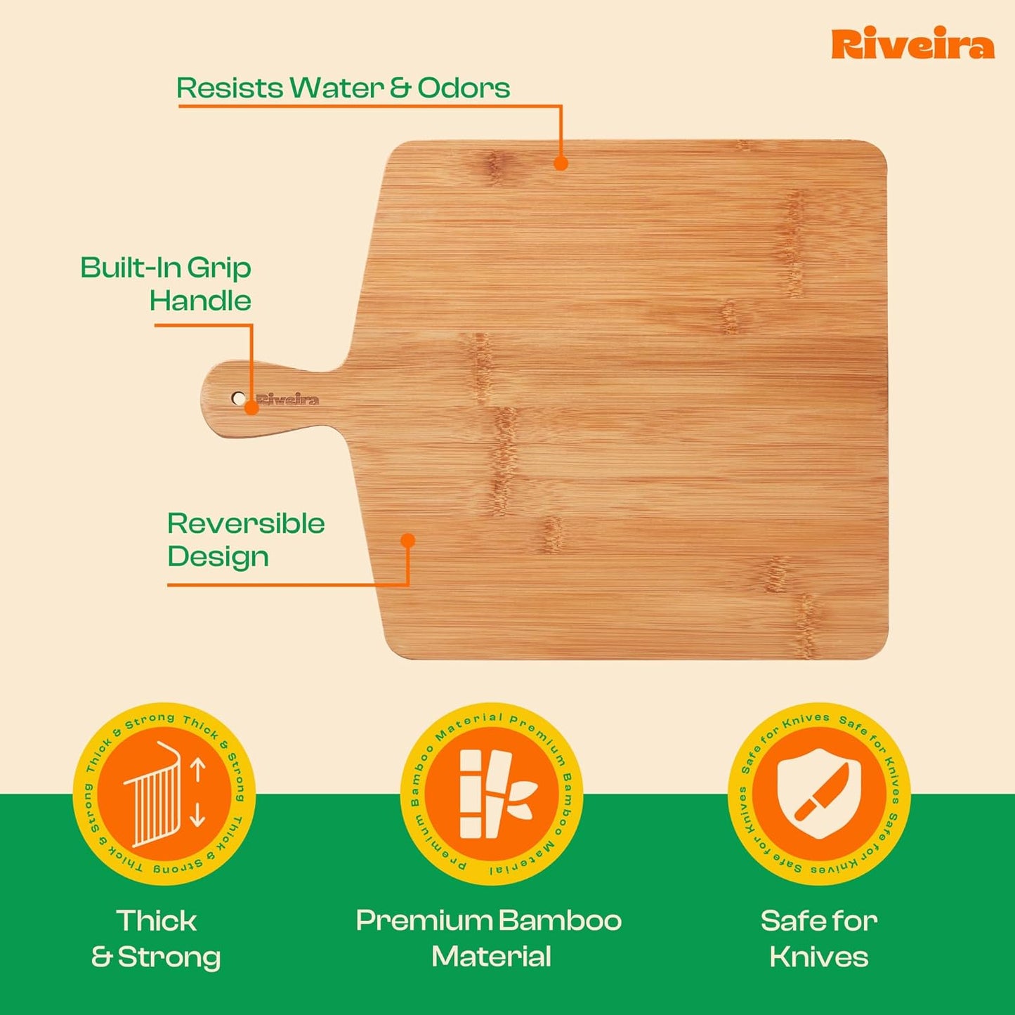 Riveira Brown Bamboo Wood Cutting Board – Gourmet Bamboo Grandeur: 17 x 13 Wooden Cutting Board – Wooden Cutting Boards For Kitchen Decorative – Innovative Juice Grooves Wooden Chopping Board