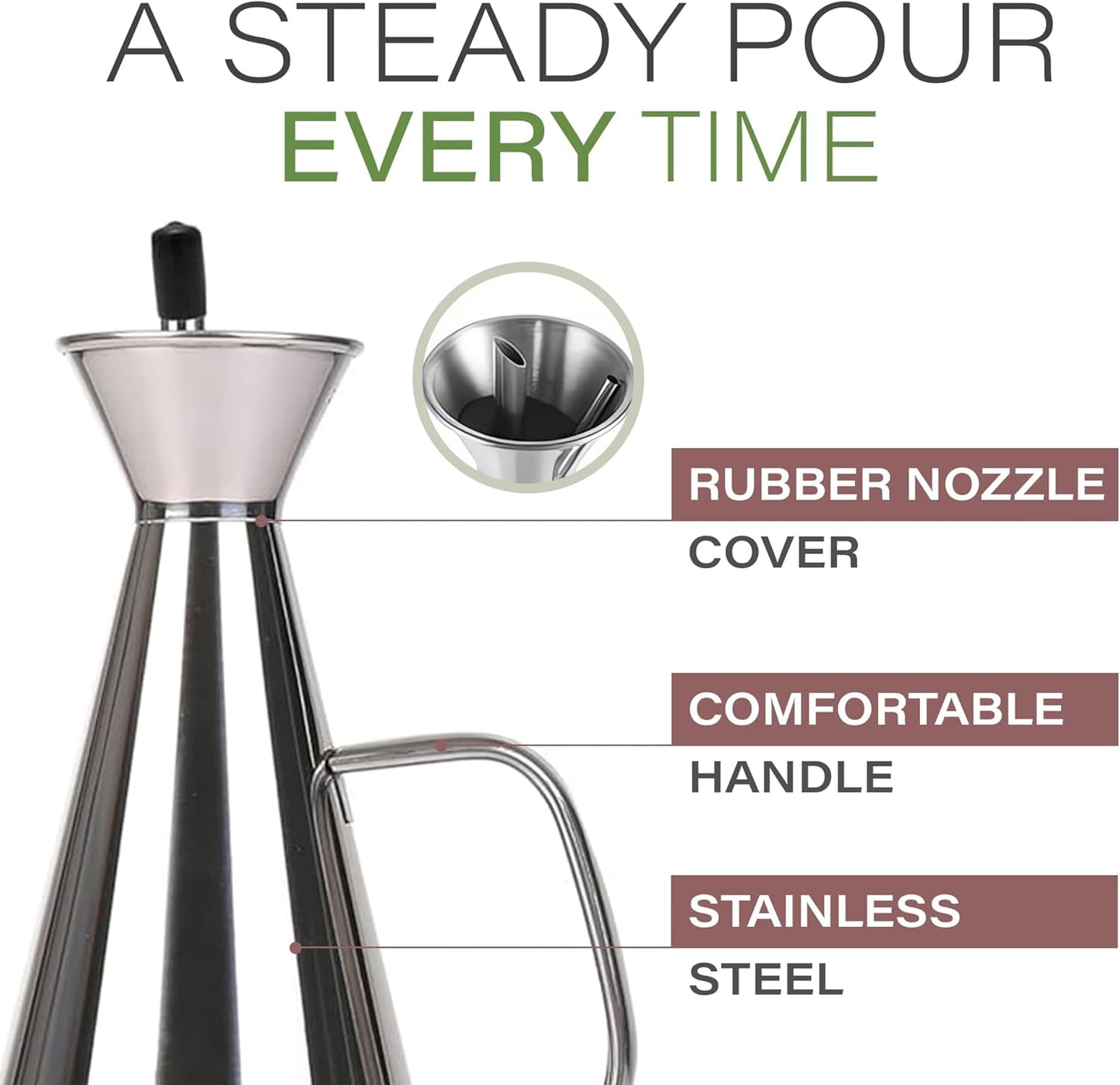 Olive Oil Dispenser Bottle Stainless Steel Non Drip Leak Proof No Mess Vinegar Pourer & Kitchen Drizzler 17 oz 500ML 0.5 Litre Great for Pouring & Drizzling Easy to Clean & Leakproof