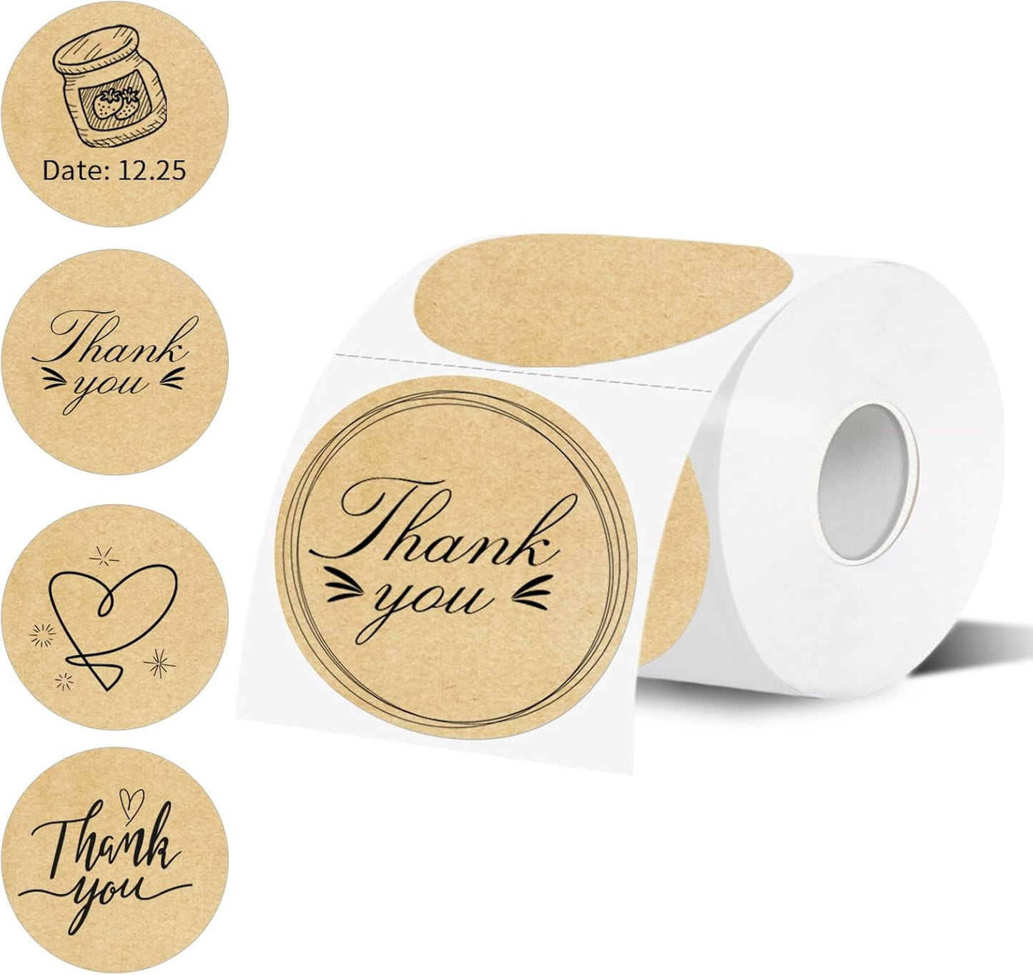 Thermal Label,3 Inch Kraft Paper Round Thermal Printer Sticker,Self-Adhesive Round Direct Thermal Labels,Thermal Stickers for DIY Logo Design,Name Tag (300 Labels/1 Roll)