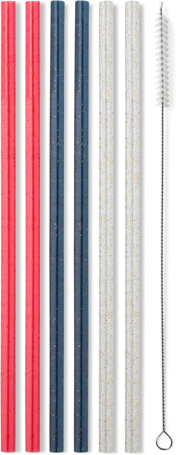 Swig Life Reusable Straws Red, White & Blue Glitter Tall Straw Set & Cleaning Brush, Each Straw is 10.25 inch Long (Fits Swig Life 20oz Tumblers, 22oz, and 32oz Tumblers)