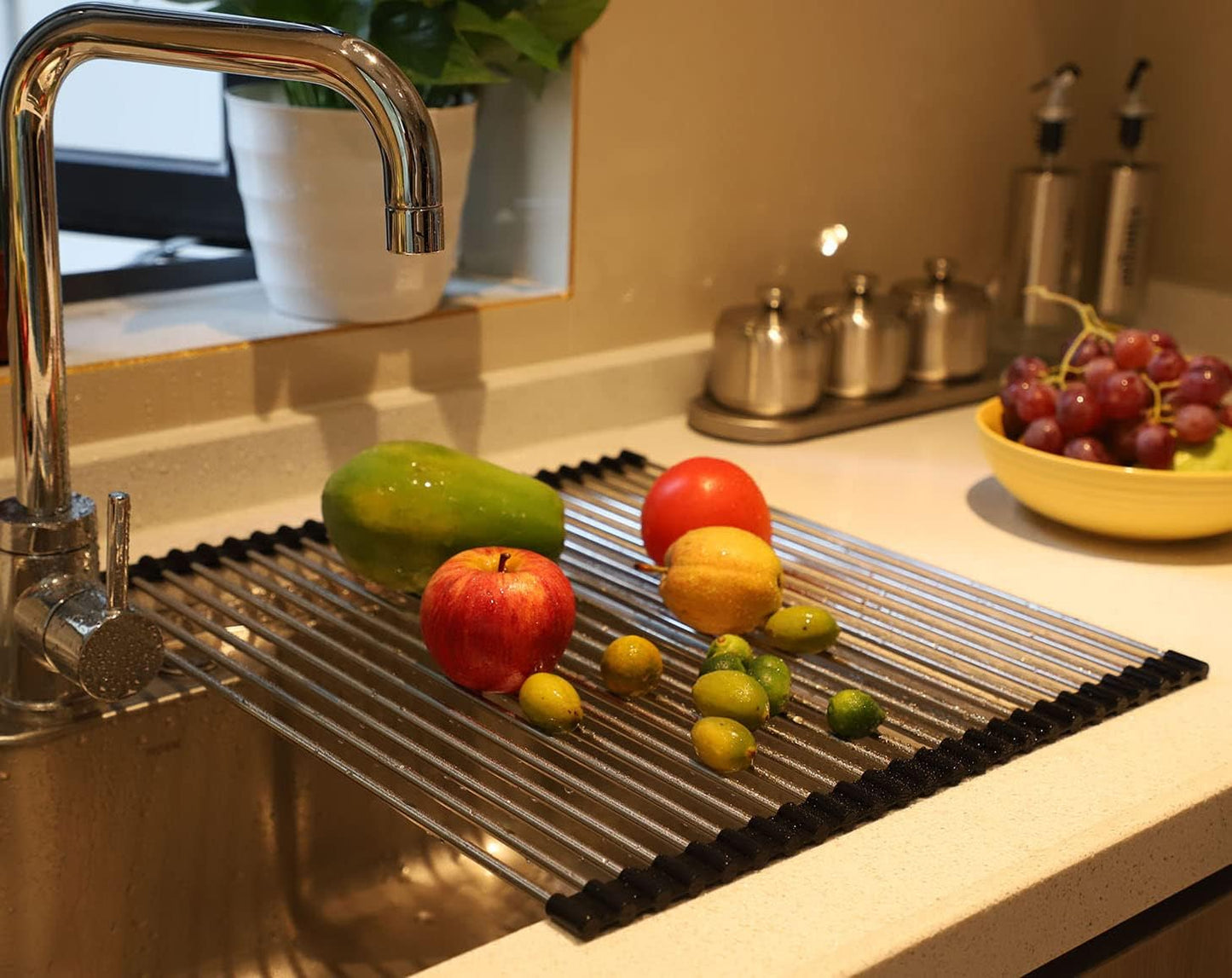 Ahyuan Roll up Dish Drying Rack Over The Sink Kitchen Roll up Sink Drying Rack Portable Dish Drainer Foldable Dish Drying Rack (Black, 17.8''X15.8'')