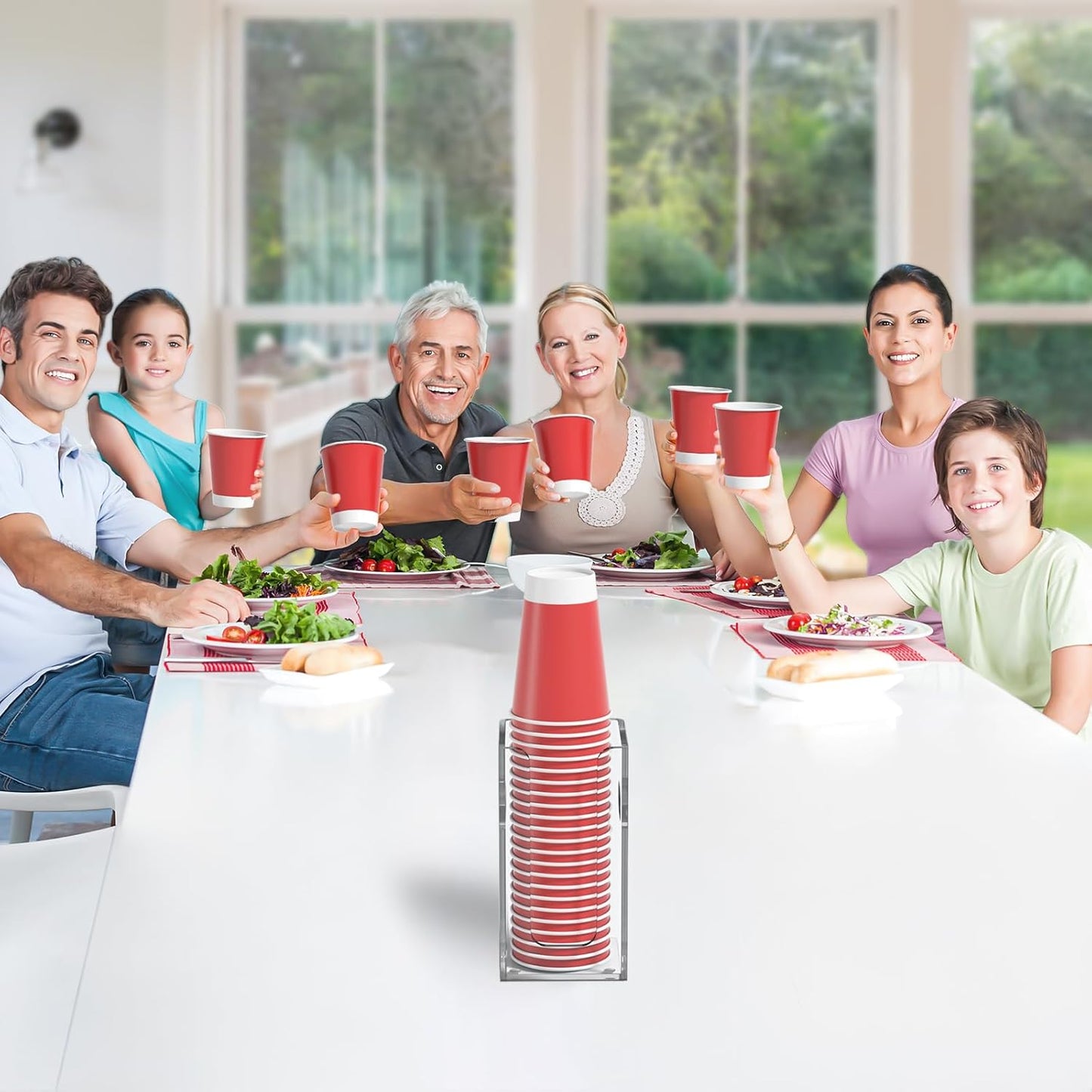 WINFFOR Disposable Cup Organizer Dispenser - Clear Acrylic Cup and Lid Holder with Handles Plastic Cup Dispenser Countertop Paper Coffee Cup Holder for Coffee Bar House Party Essentials