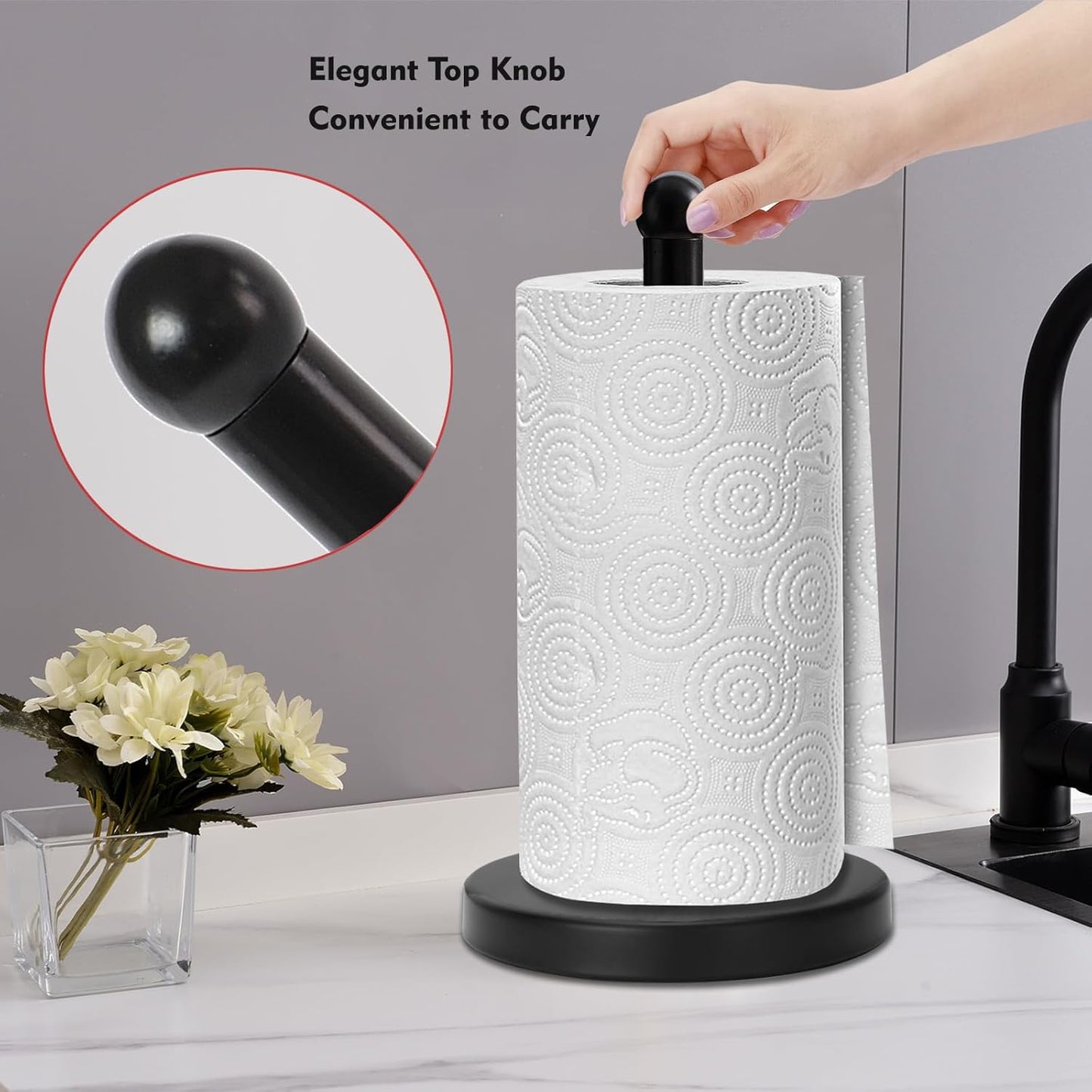 Noonext Paper Towel Holder Stand with Sturdy Base, Black Matte Paper Towel Holder Countertop (Black)