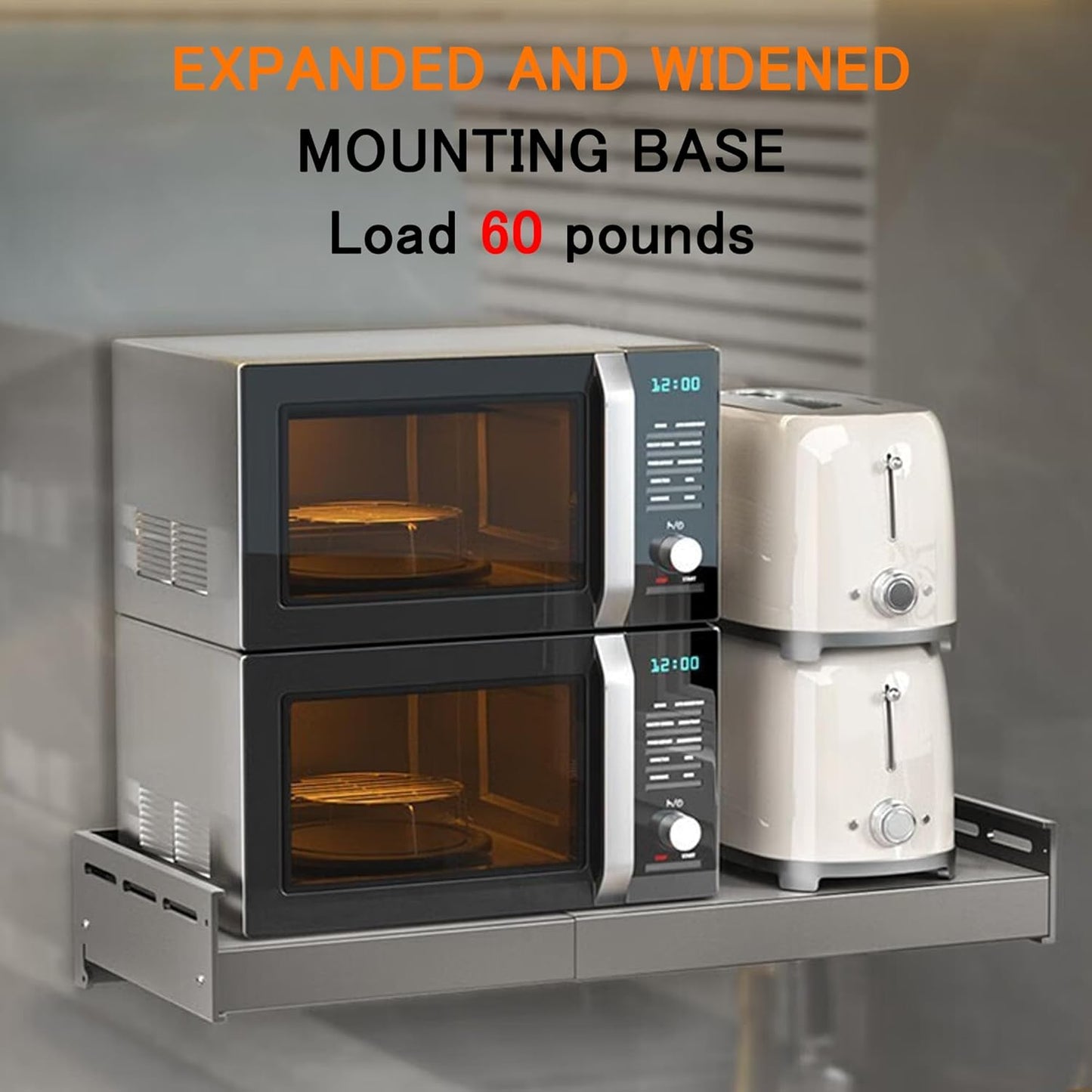 Retractable Stainless Steel Wall Rack, Countertop Multifunctional Storage Bracket, Kitchen Seasoning Rack for Electric Oven Microwave (16"25.5" Gun Gray)