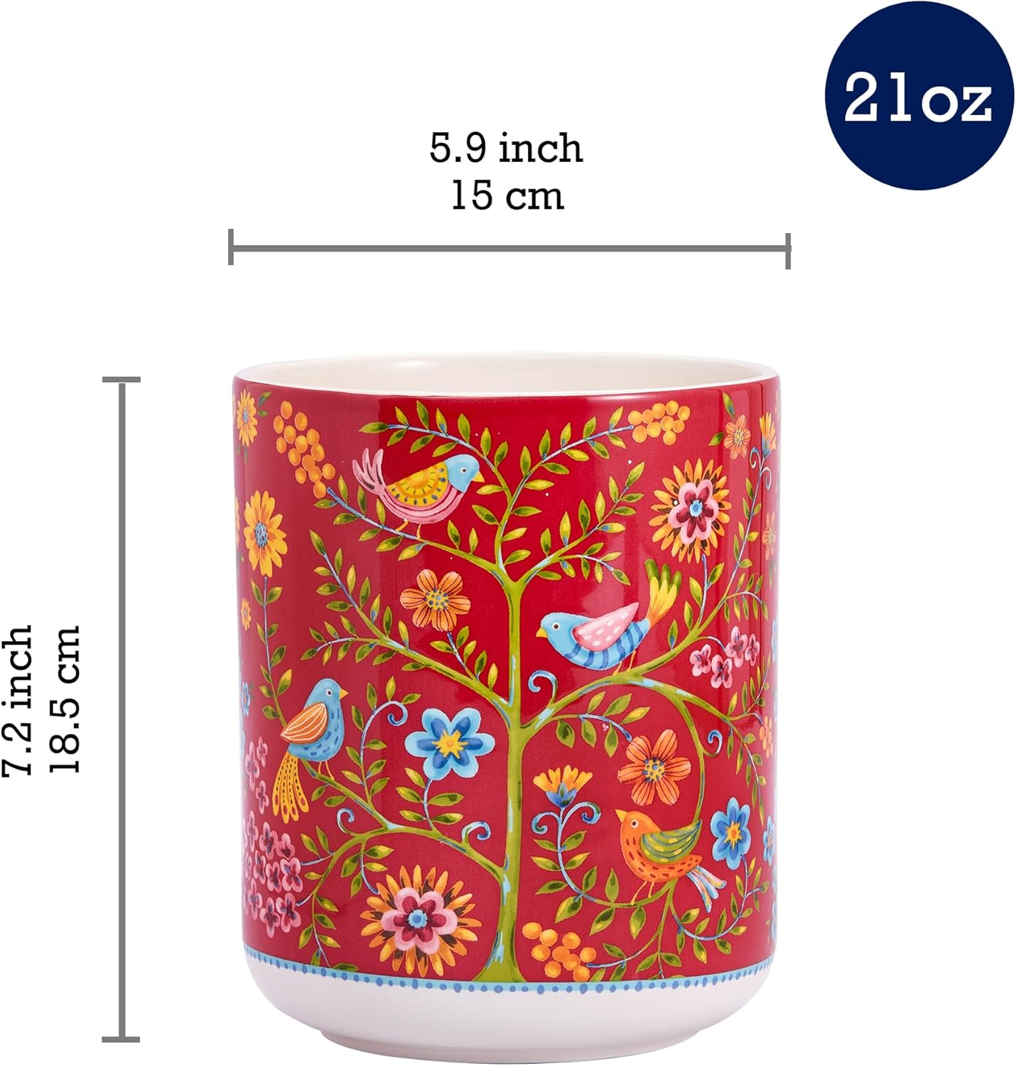 Bico Red Spring Bird Ceramic Utensil Holder Set of 2, Ceramic Kitchen Utensil Crocks for Countertop, Large Cooking Tool Holder Counter Decor, Spatula Organizer