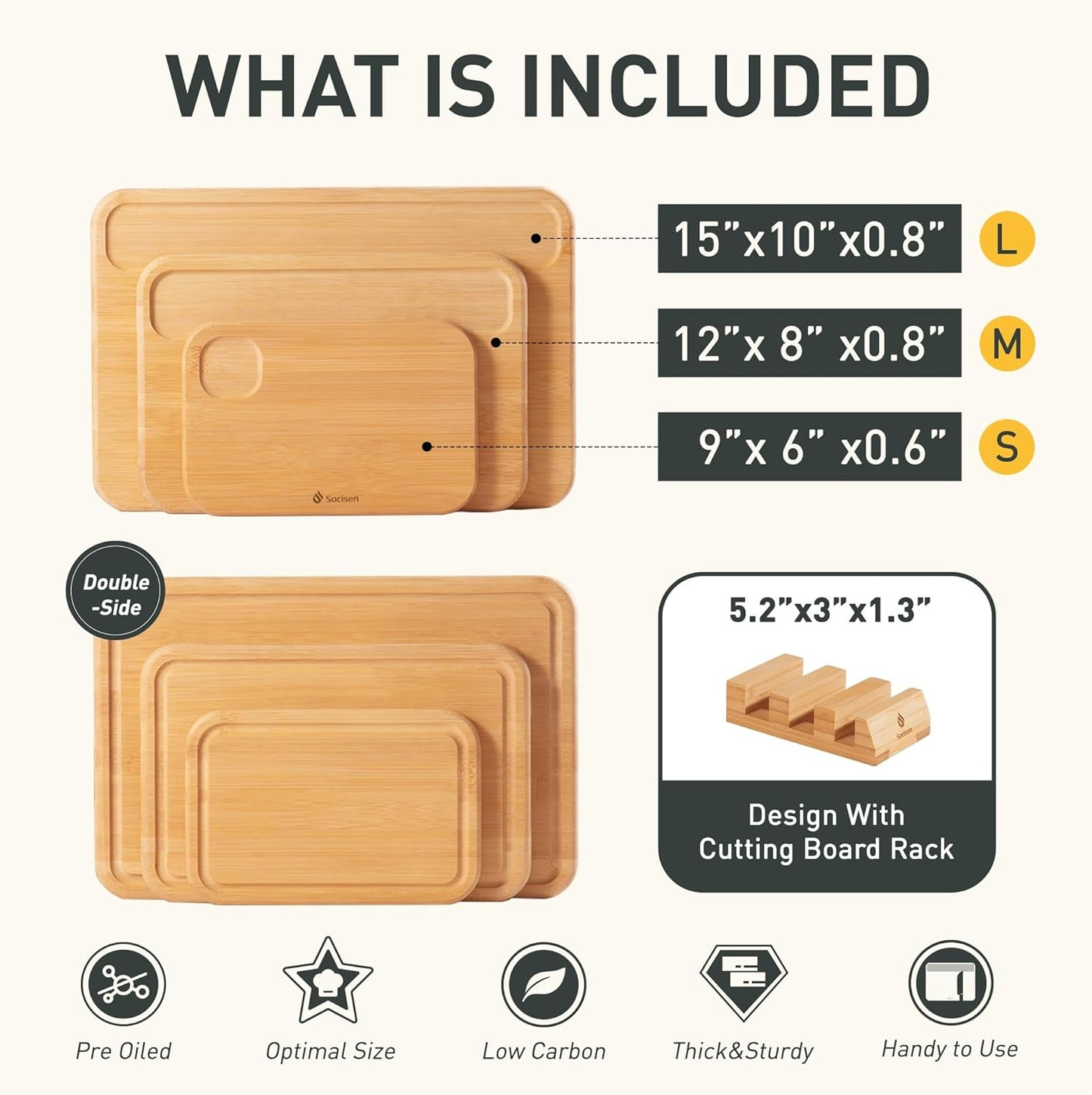 3 Packs Bamboo Cutting Board Set with Holder Wood Cutting Boards for Kitchen with Juice Grooves Built-in Handles, Ideal Charcuterie & Chopping for Meat Vegetables Fruits Kitchen Gift for Home Cooks