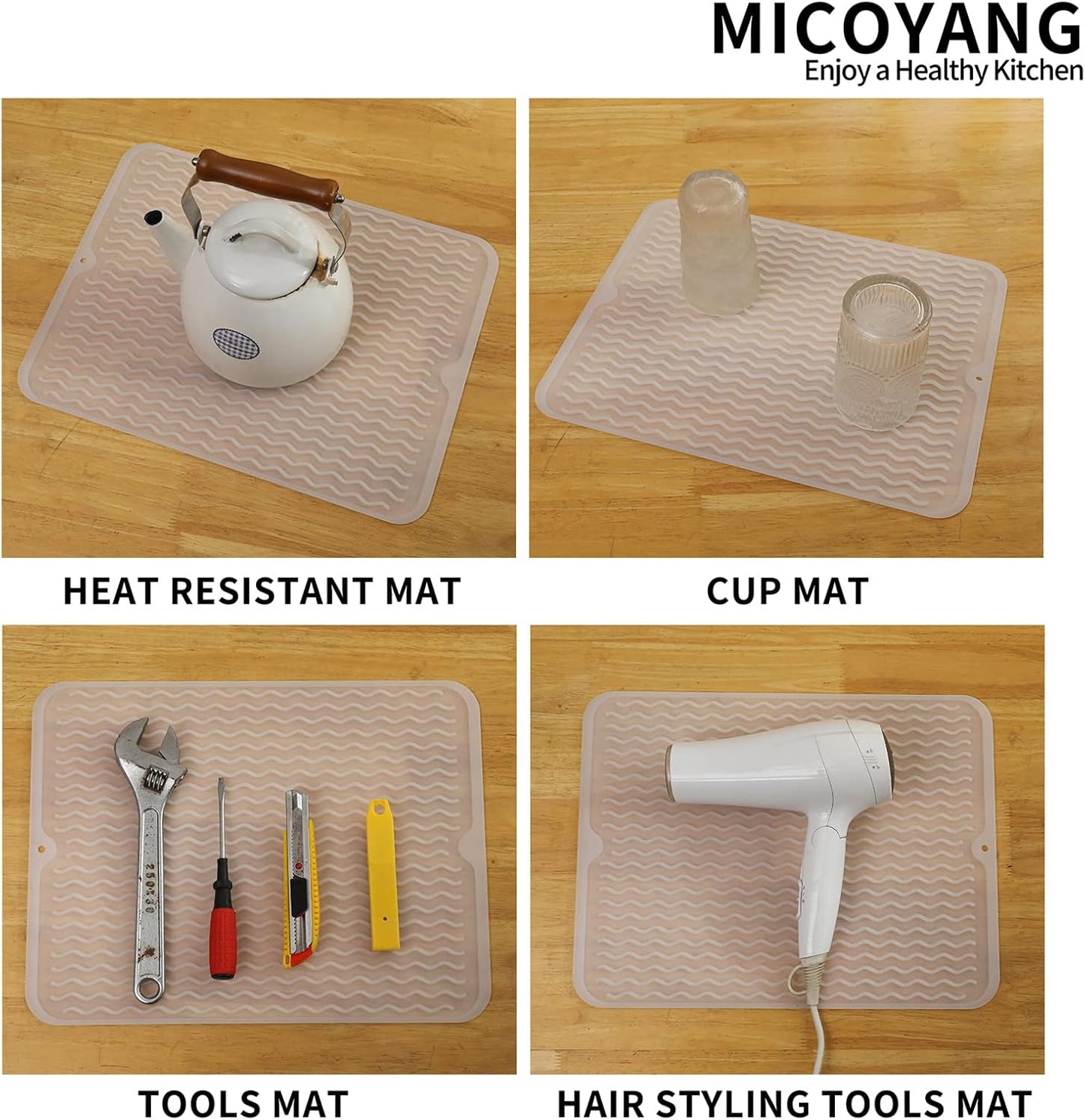 Silicone Dish Drying Mat for Multiple Usage,Easy clean,Eco-friendly,Heat-resistant Silicone Mat for Kitchen Counter or Sink,Refrigerator or drawer liner Translucent L 16 inches x 12 inches