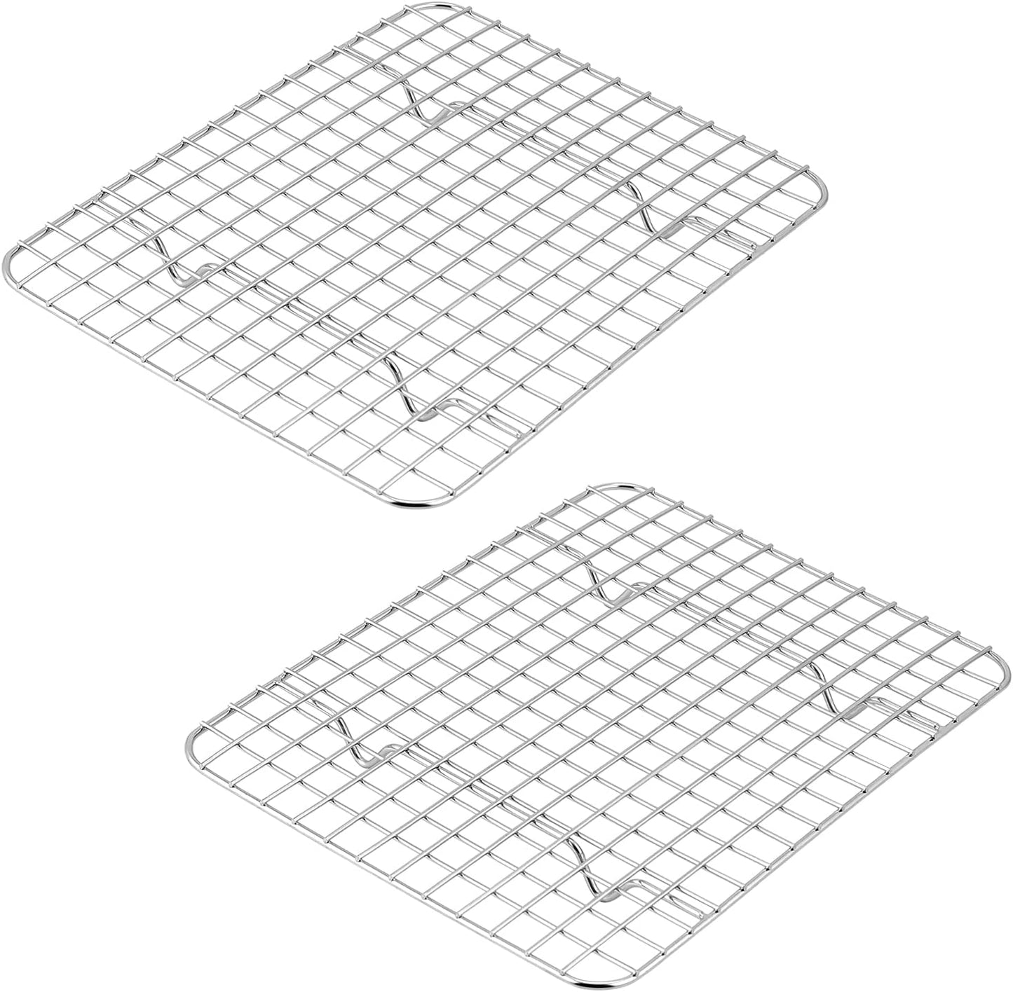 Small Baking Cooling Rack Set of 2, E-far Stainless Steel Toaster Oven Rack for Cooking Roasting Grilling Broiling Meat Bacon, 9.7” x 7.3” Metal Bakeable Wire Racks for Cookie Cake - Dishwasher Safe