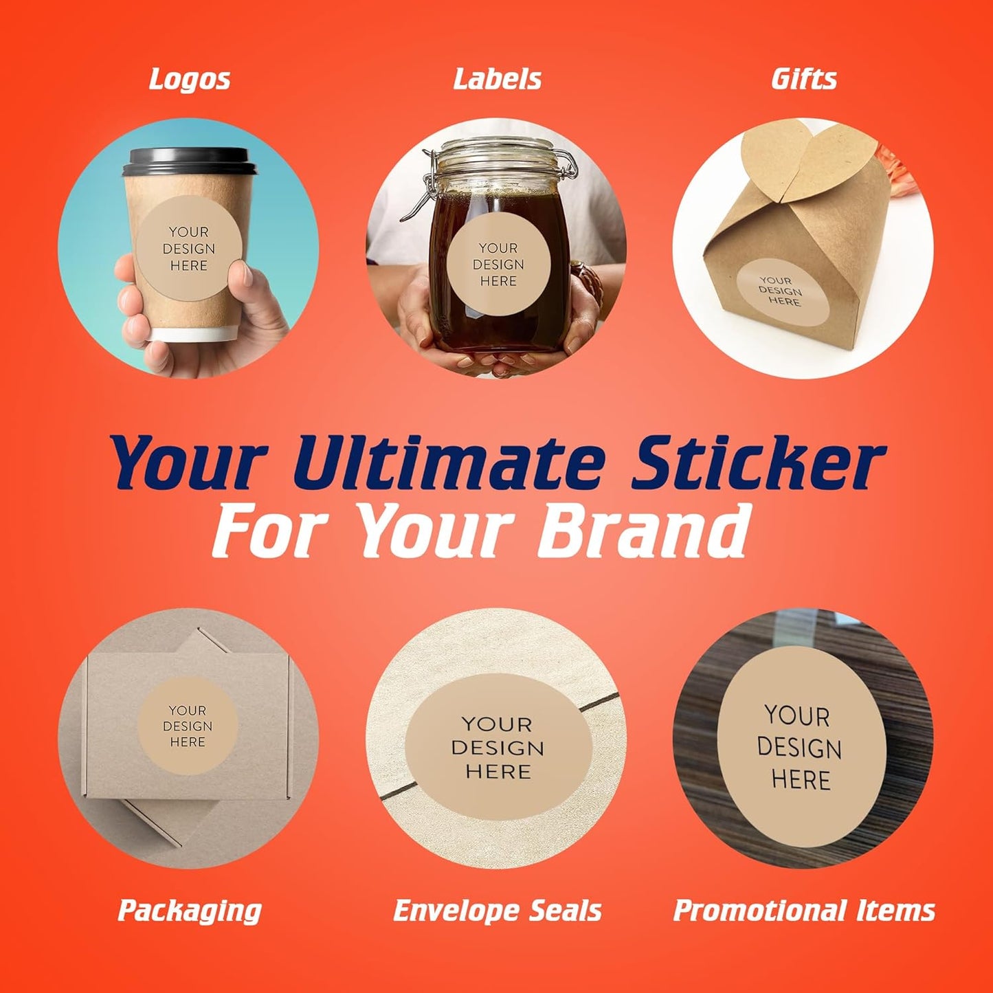 100 Custom Vinyl Stickers - Upload Your own Image, Text, Design, Logo - Personalized Logo Labels for Handmade, Packaging, Bottle, Jars, Candle, Brand Stickers (Wood Lights, 4x4)