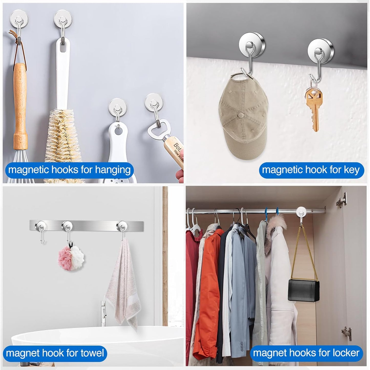 LOVIMAG Hooks, 110lbs+ Magnetic Magnet Hook 2025 Cruise Cabin Ship Essentials Heavy Duty Strong Refrigerator Fridge Hanging for Classroom Beach Vacation Kitchen Grills Home Mug Hanger (3 Pack), Silver