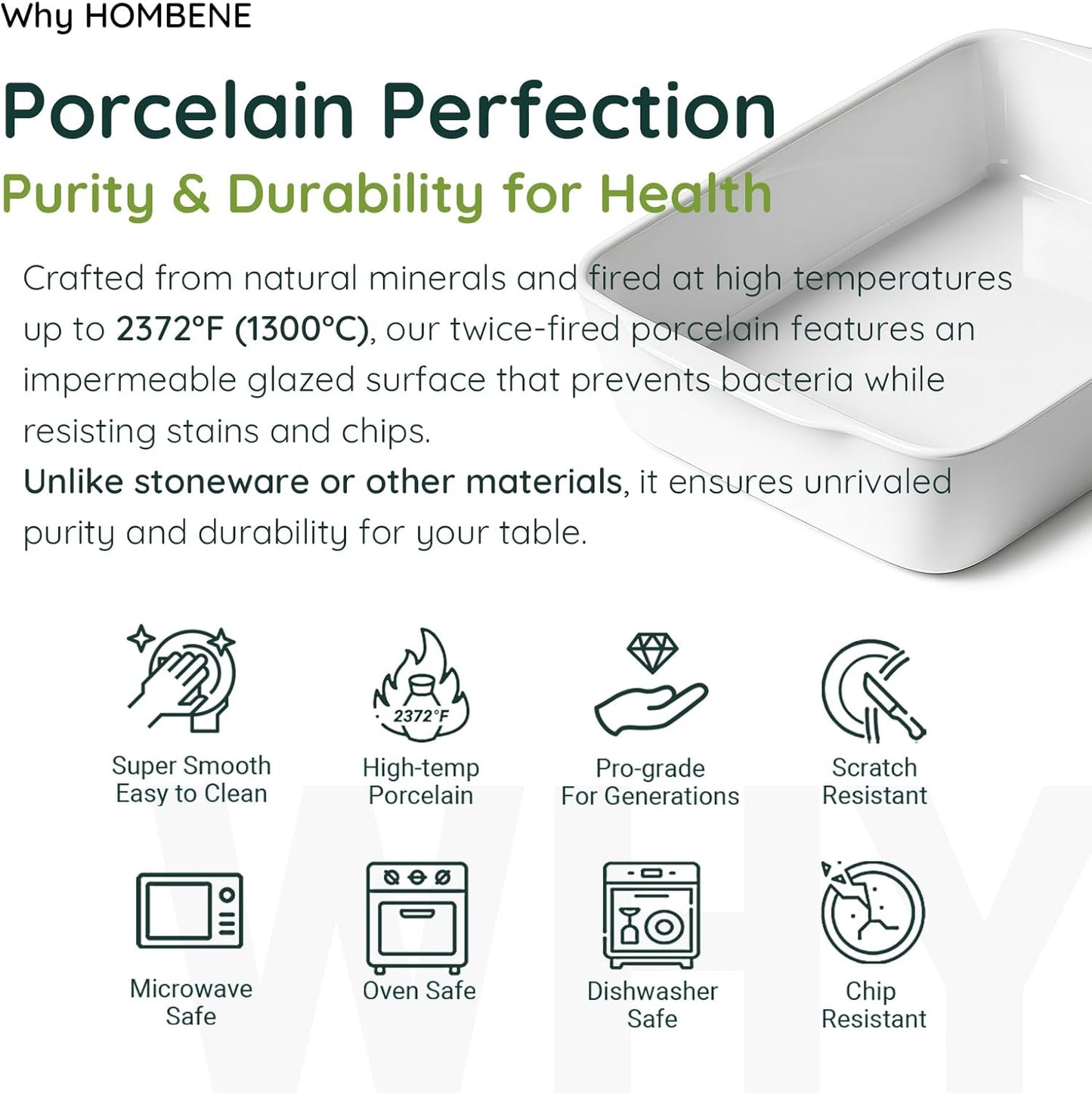 4.2 QT Deep Ceramic Baking Dish, White Casserole Dish, Lasagna Pan for Oven, Ceramic Baking Pan, Kitchen Decor, Microwave Oven Safe, Dinner, Wedding (10" x 13.9")