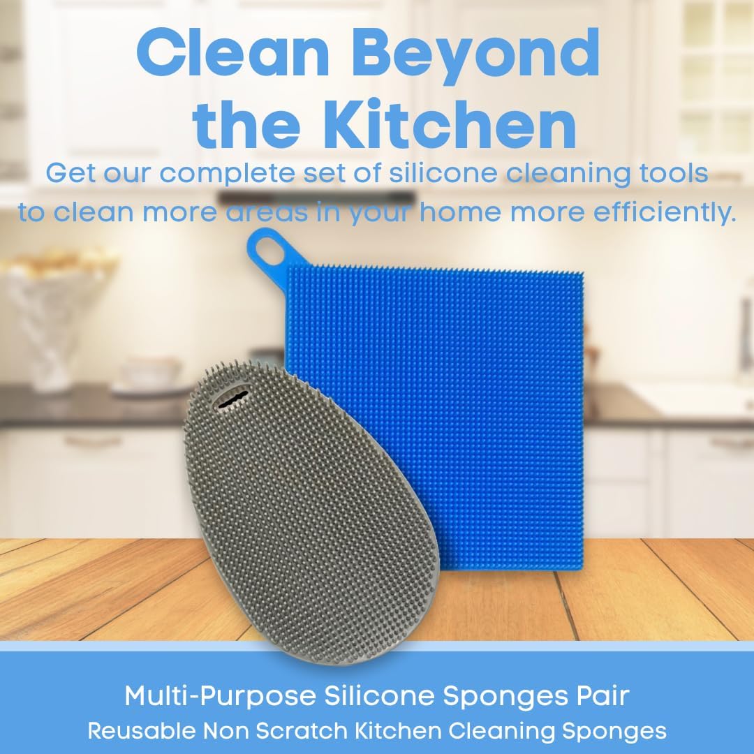 Silicone Dish Sponge Dish Scrubber (Oval and Square) - Dual-Sided, Food Grade Silicone Sponges for Dishes and Housecleaning 2-Pack