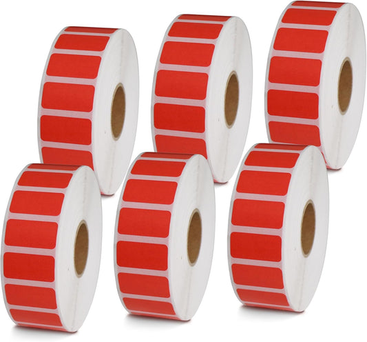 BETCKEY - 1" x 0.5" Small Labels Compatible with Zebra & Rollo Label Printer, Premium Adhesive & Perforated[Red, 6 Rolls, 14580 Labels]