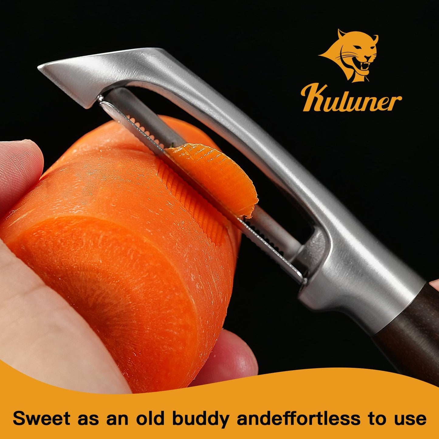 Serrated Blade Premium I Type 304 Stainless Steel Multifunctional Kitchen Peeler Real Wood Handle Ultra Sharp Blade Vegetable Potato Apple(Carbonized Wood)