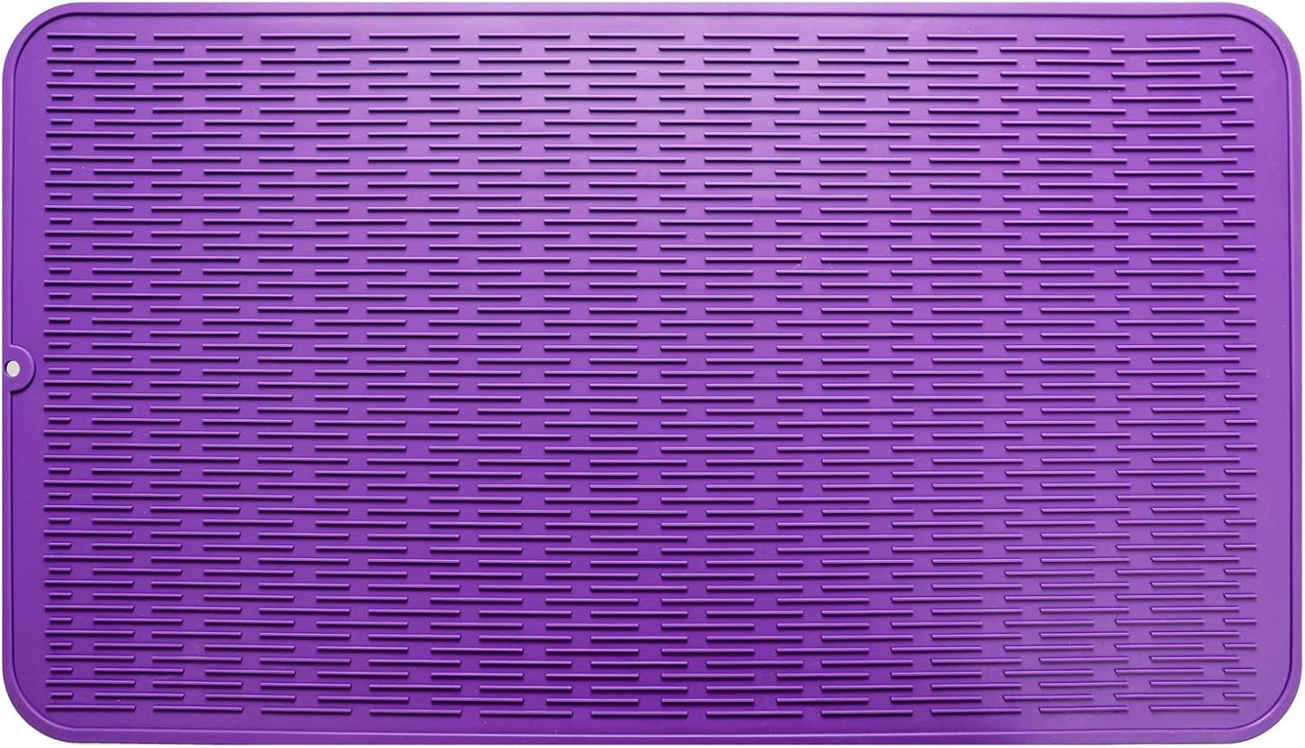 Silicone Dish Drying Mat for Multiple Usage,Easy clean,Eco-friendly,Heat-resistant Silicone Mat for Kitchen Counter or Sink,Refrigerator or Drawer Liner Purple 4XL 32 inches x 18 inches