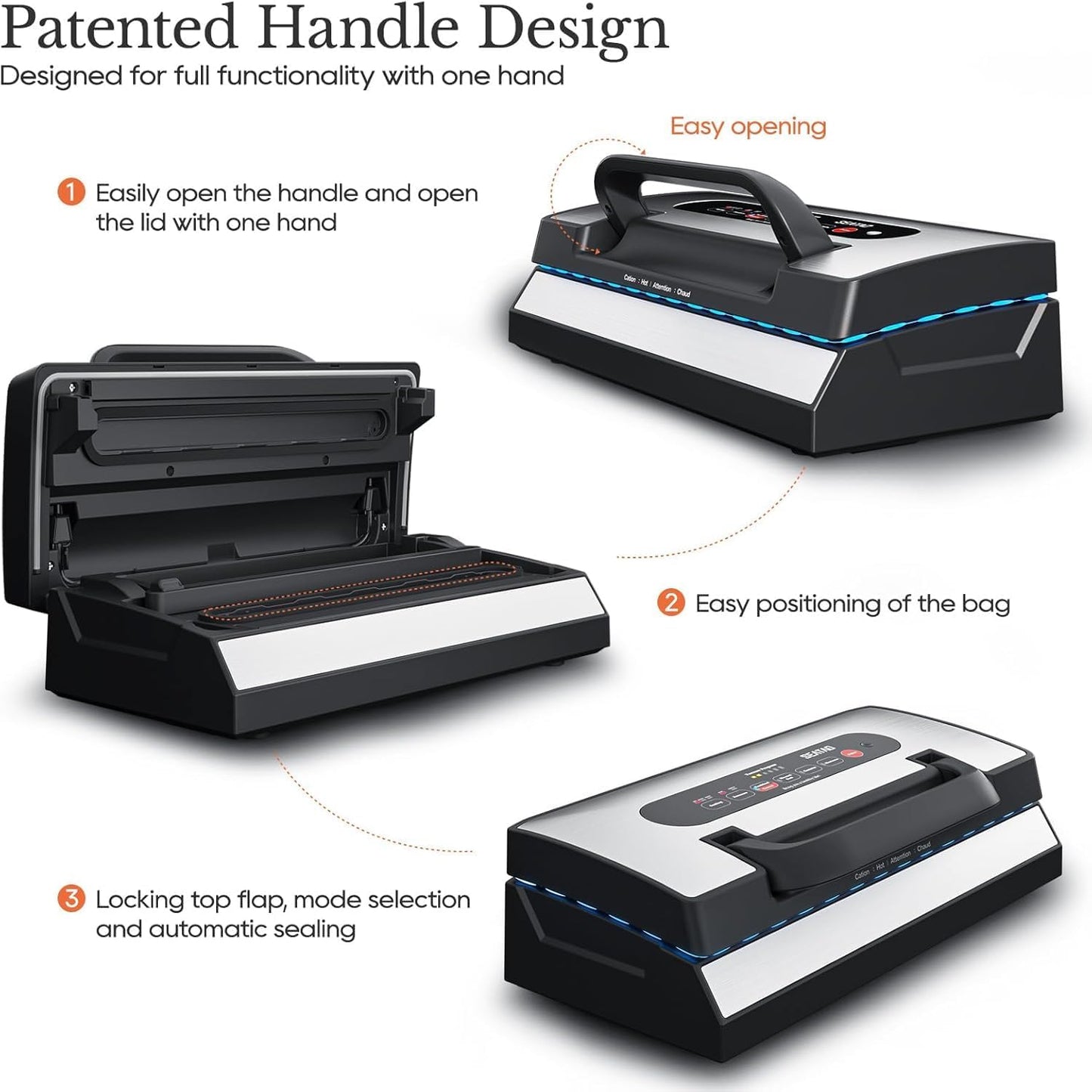 SEATAO VH5188 Automatic Vacuum Sealer Machine, 90kPa Multifunction Commercial Vacuum Food Sealer For Food Preservation, Dry & Moist & Food & Extended Modes, LED lights, Double Seal